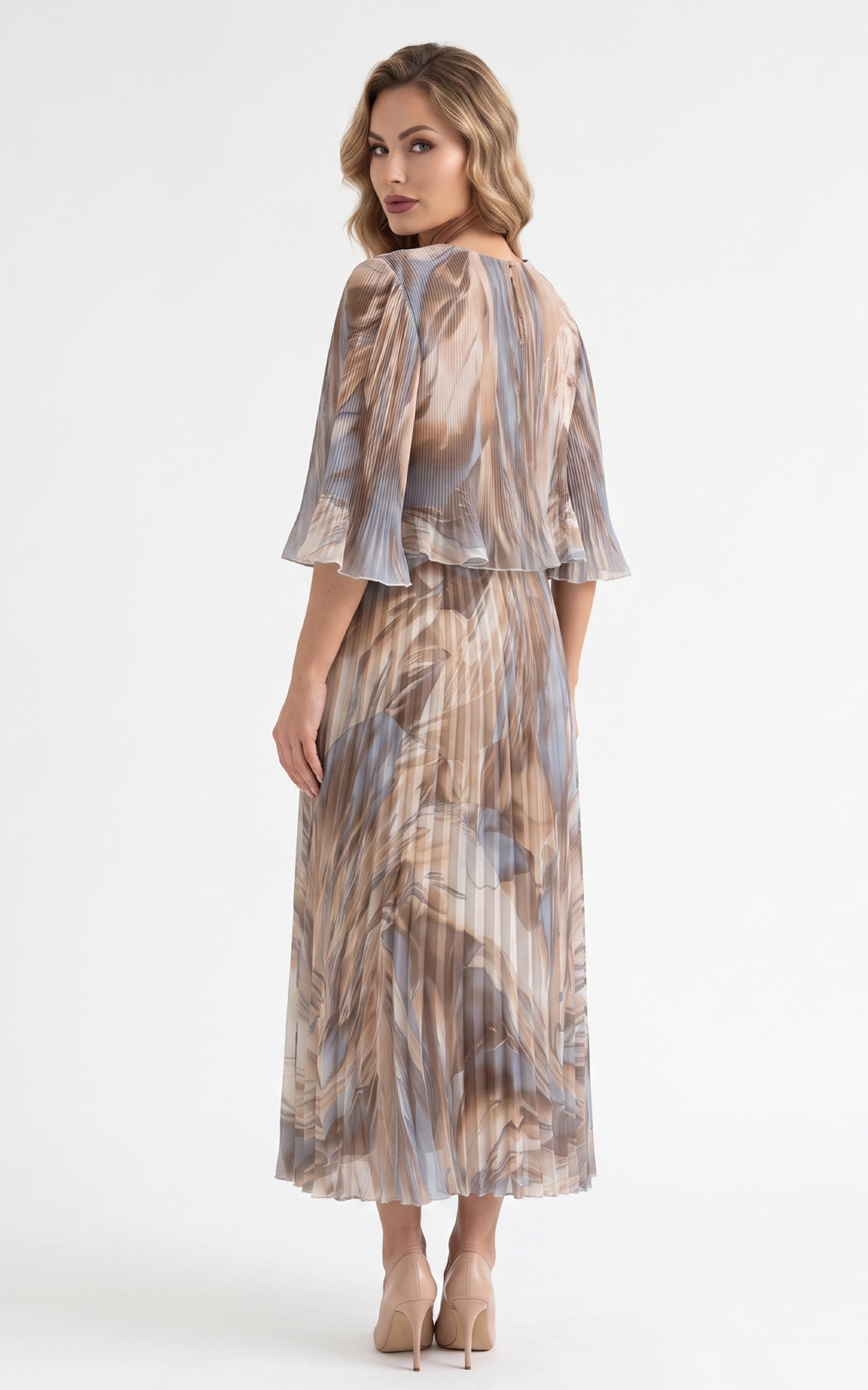 Rochie de vara, din voal vaporos cu elastic in talie Ginny midi crem2 [2]