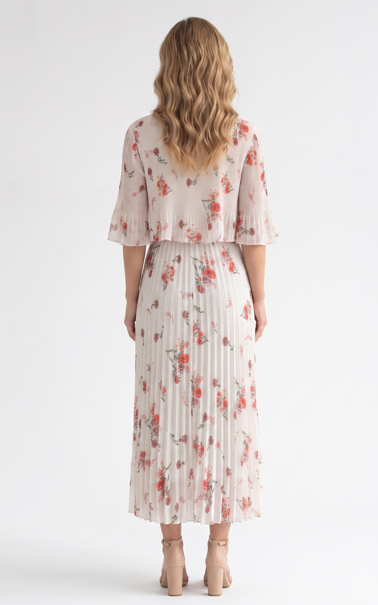 Rochie de vara, din voal vaporos cu elastic in talie Ginny midi flori rosii [3]