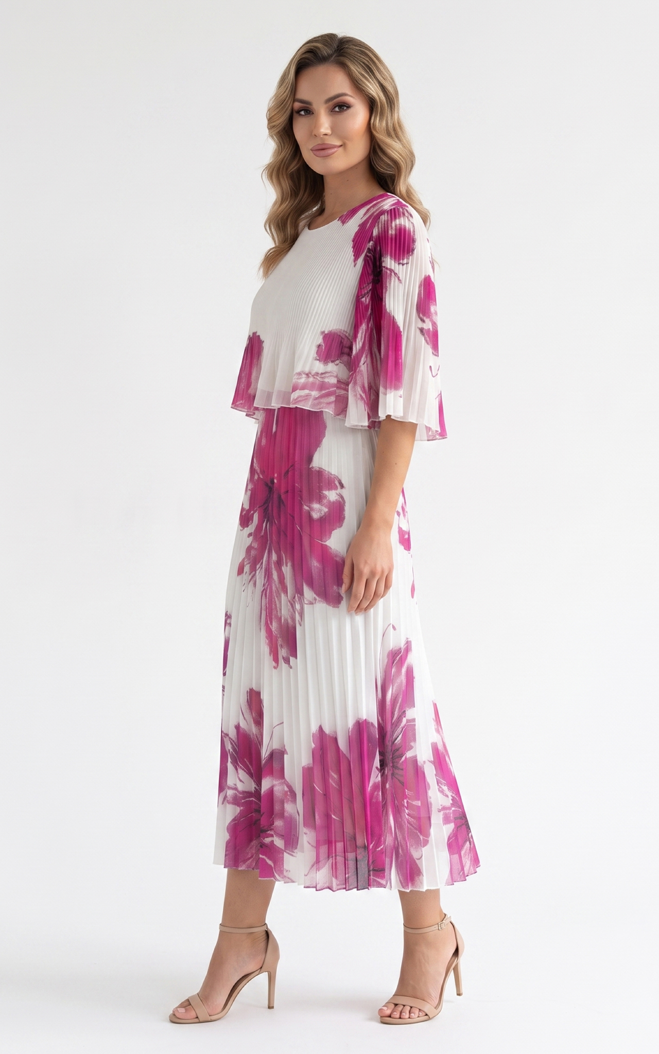 Rochie de vara, din voal vaporos cu elastic in talie Ginny midi hibiscus [2]
