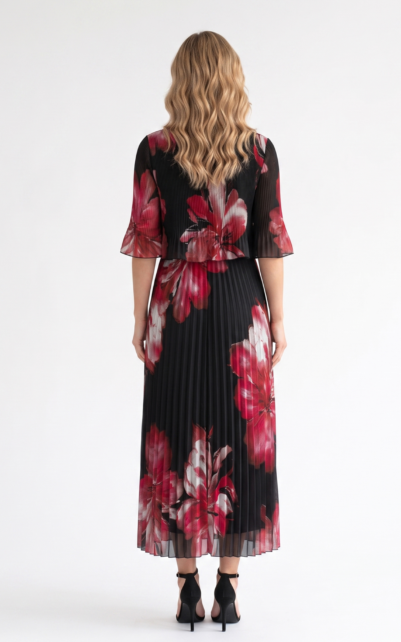Rochie de vara, din voal vaporos cu elastic in talie Ginny midi negru hibiscus [3]