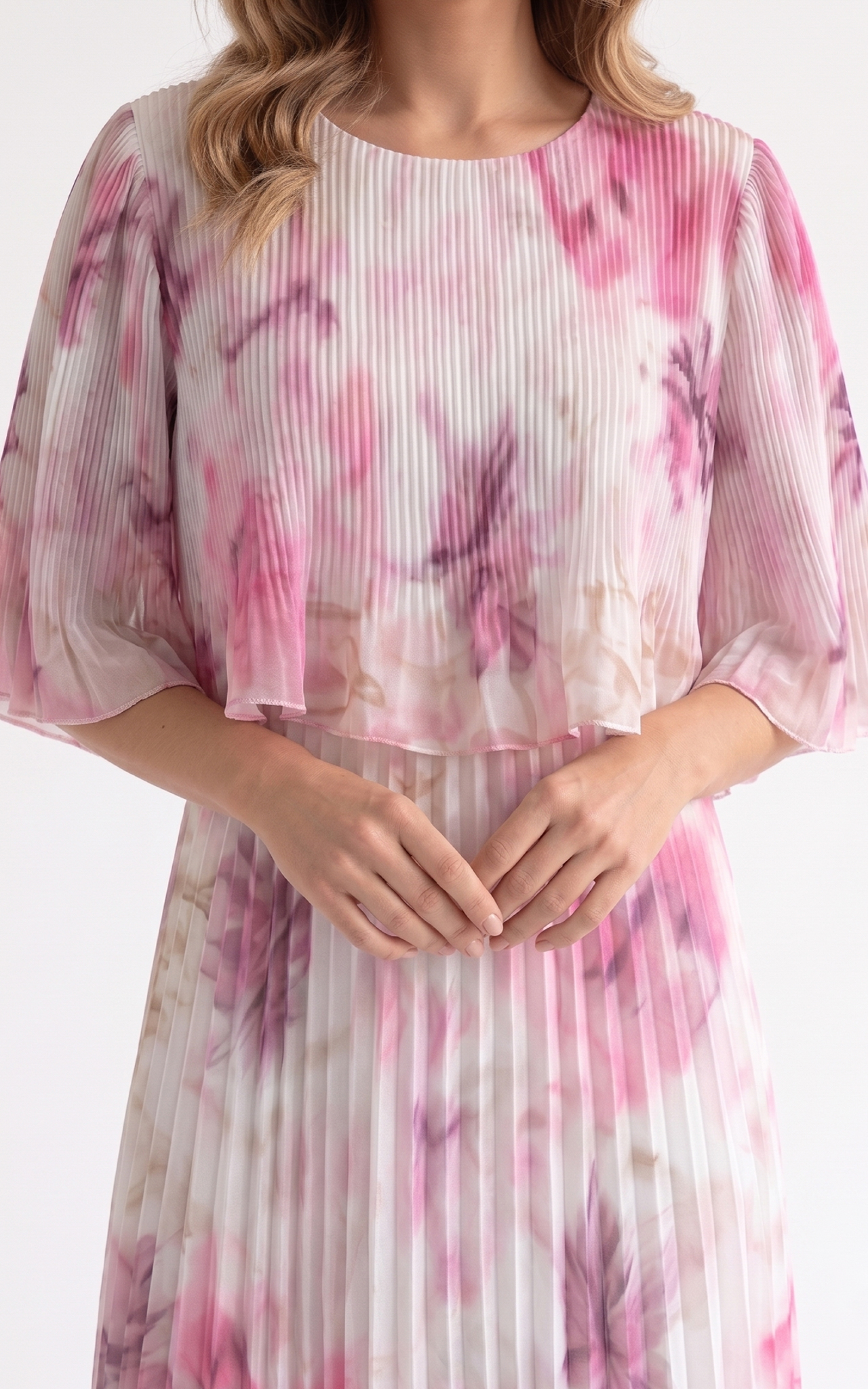 Rochie de vara, din voal vaporos cu elastic in talie Ginny midi roz pastel [3]