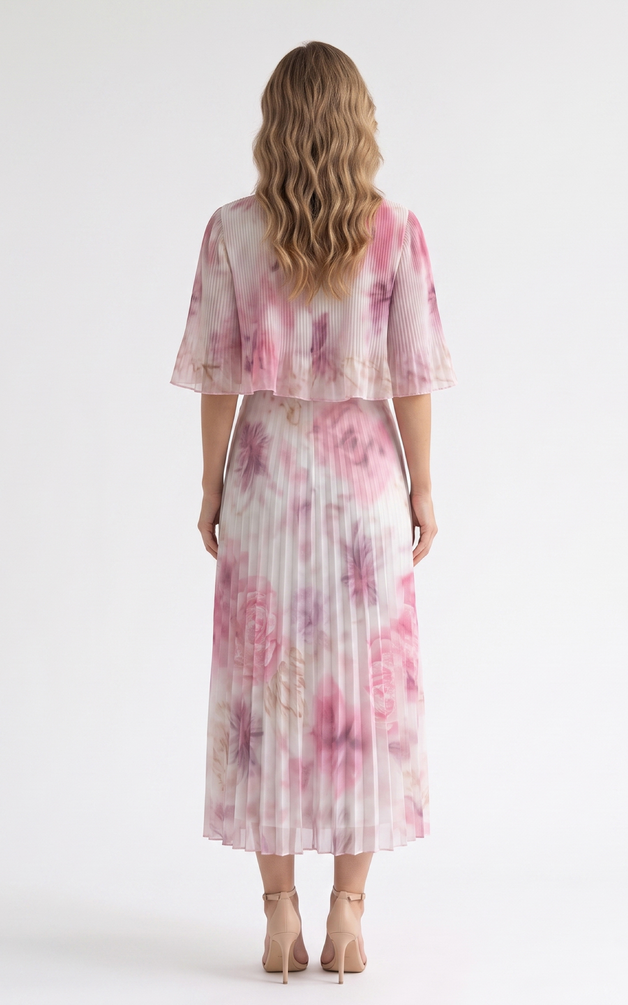 Rochie de vara, din voal vaporos cu elastic in talie Ginny midi roz pastel [4]