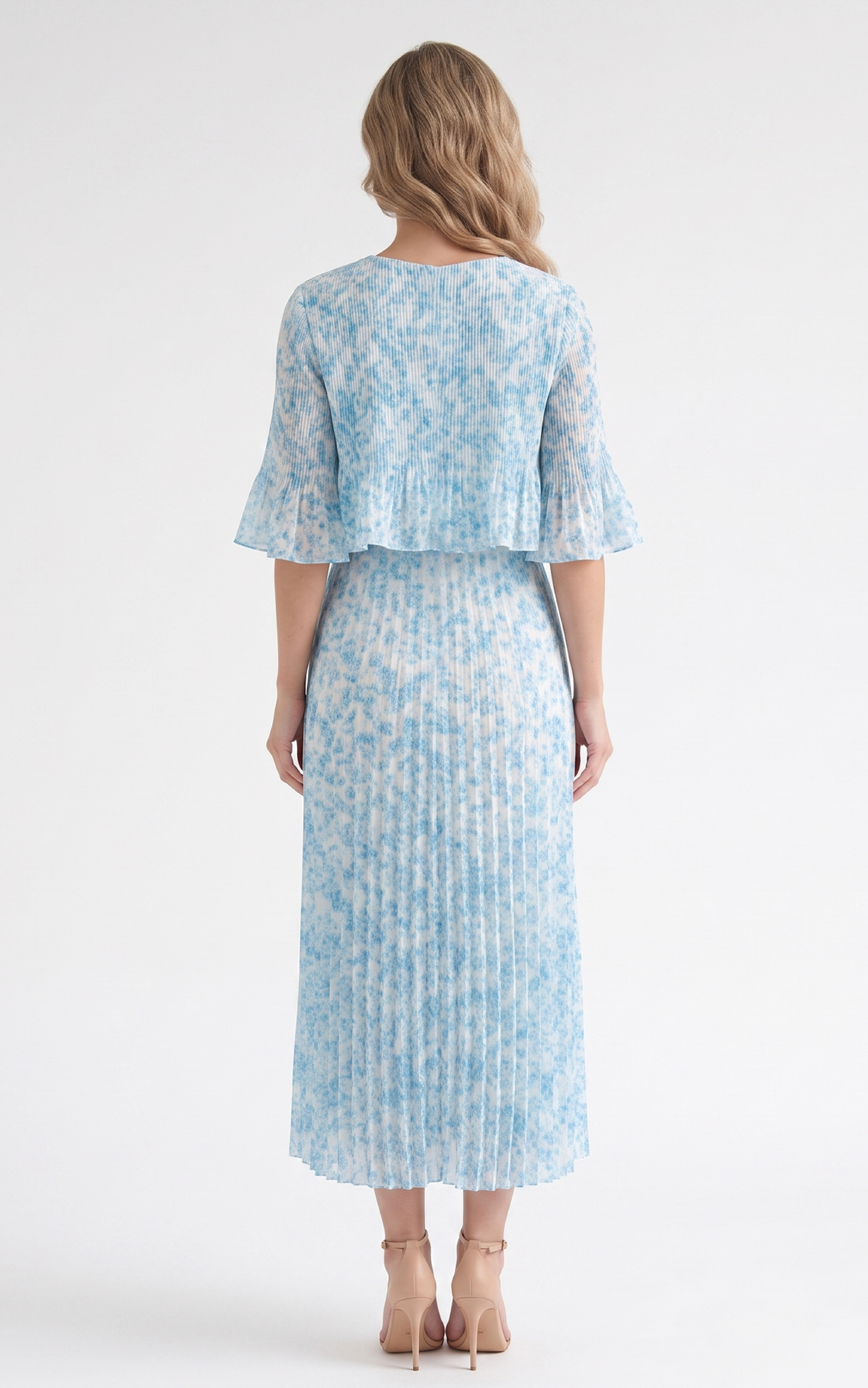 Rochie de vara, din voal vaporos cu elastic in talie Ginny midi floricele bleu [3]