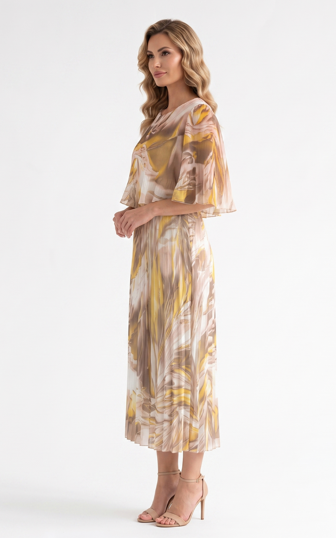 Rochie de vara, din voal vaporos cu elastic in talie Ginny midi galbena [2]