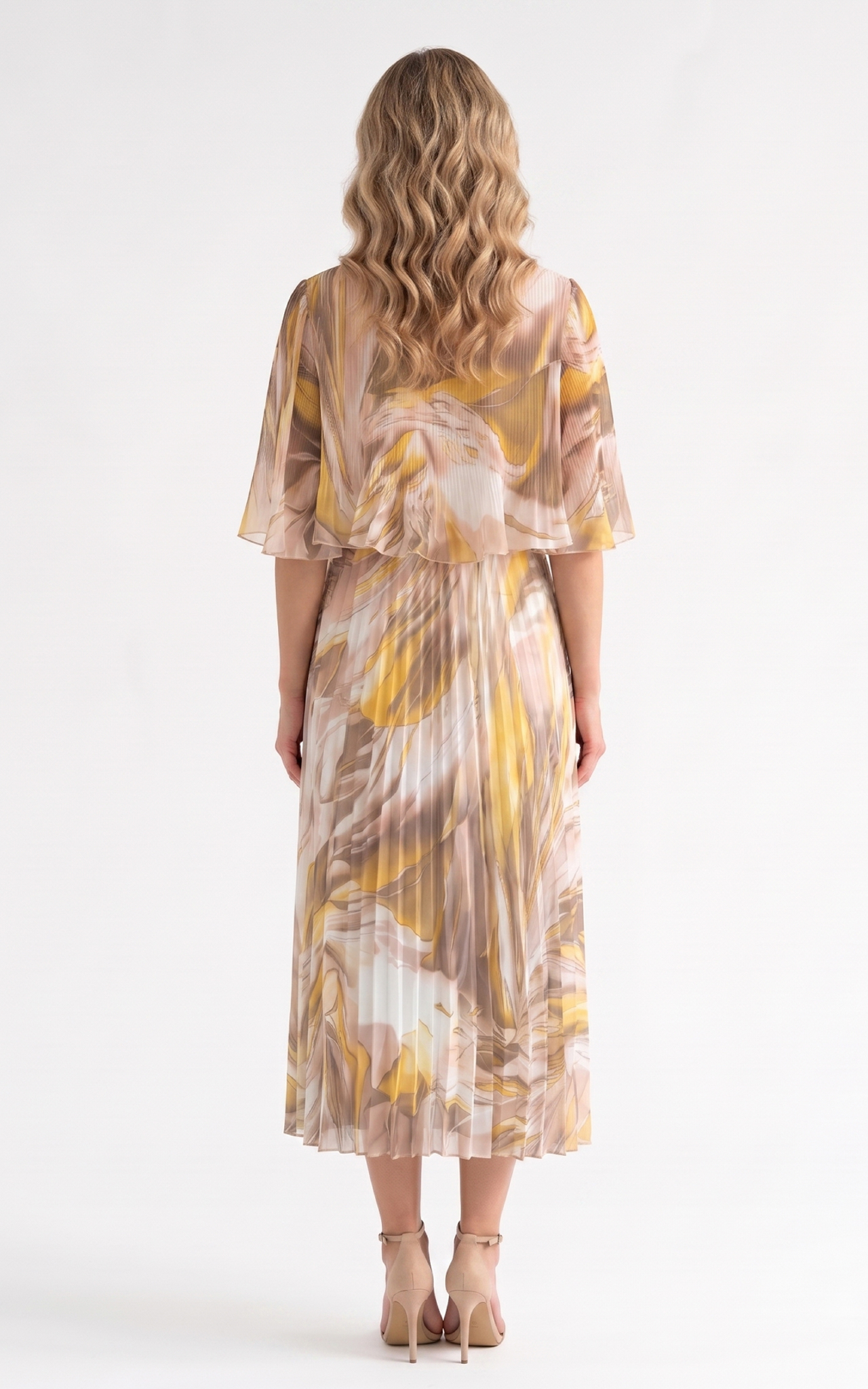 Rochie de vara, din voal vaporos cu elastic in talie Ginny midi galbena [4]