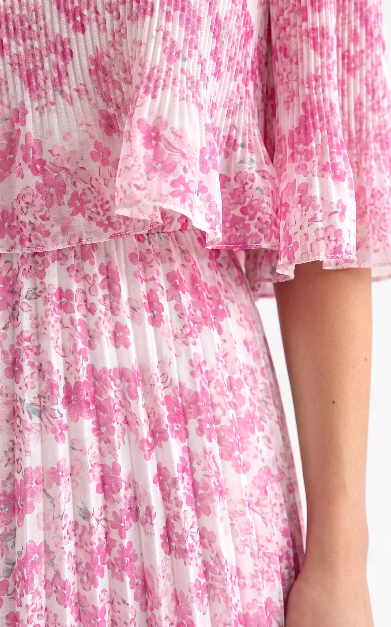 Rochie de vara, din voal vaporos cu elastic in talie Ginny midi floricele roz [2]