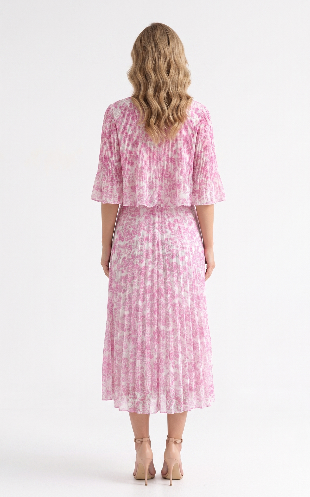 Rochie de vara, din voal vaporos cu elastic in talie Ginny midi floricele roz [4]