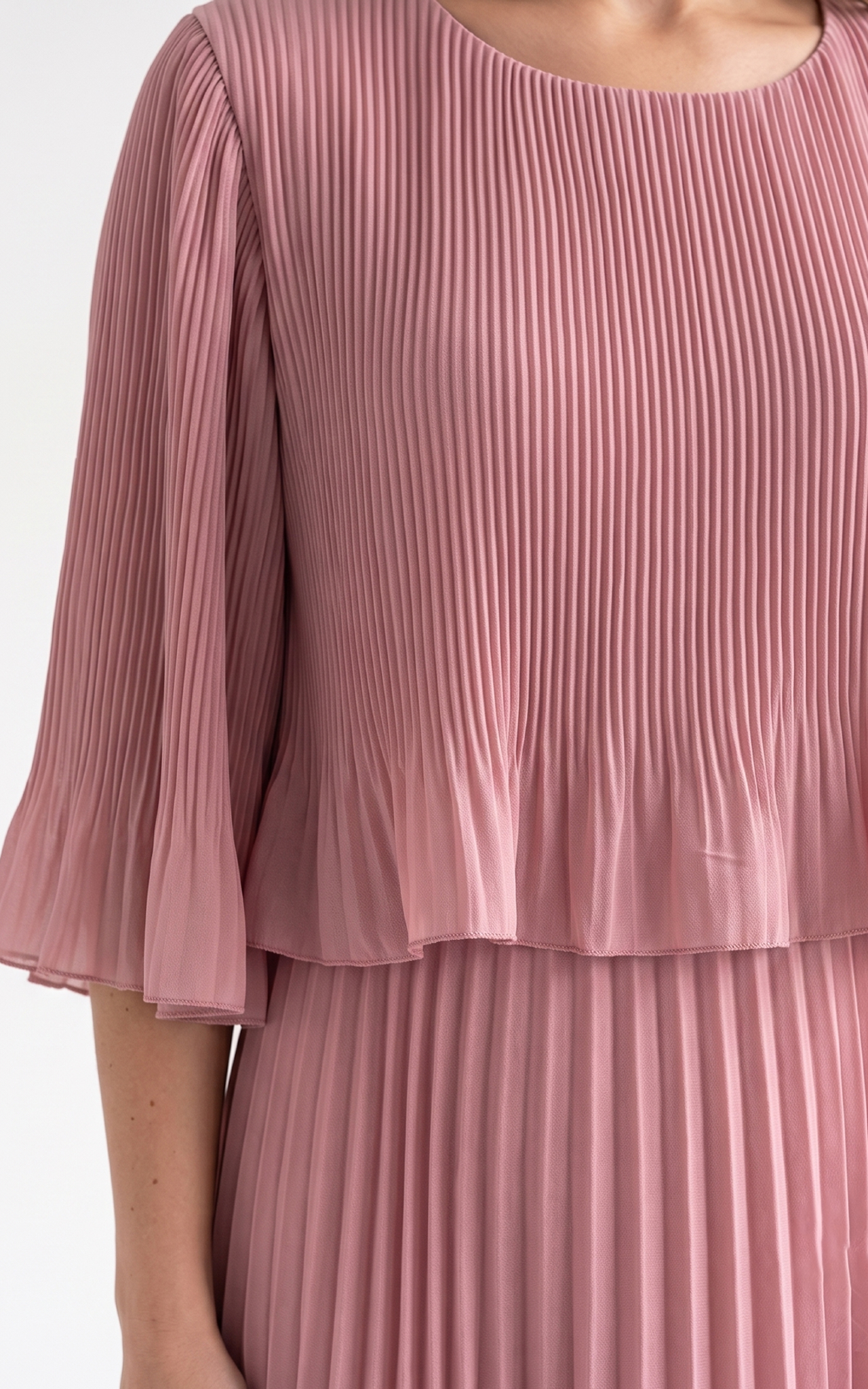 Rochie de vara, din voal vaporos cu elastic in talie Ginny midi pudra-uni [2]