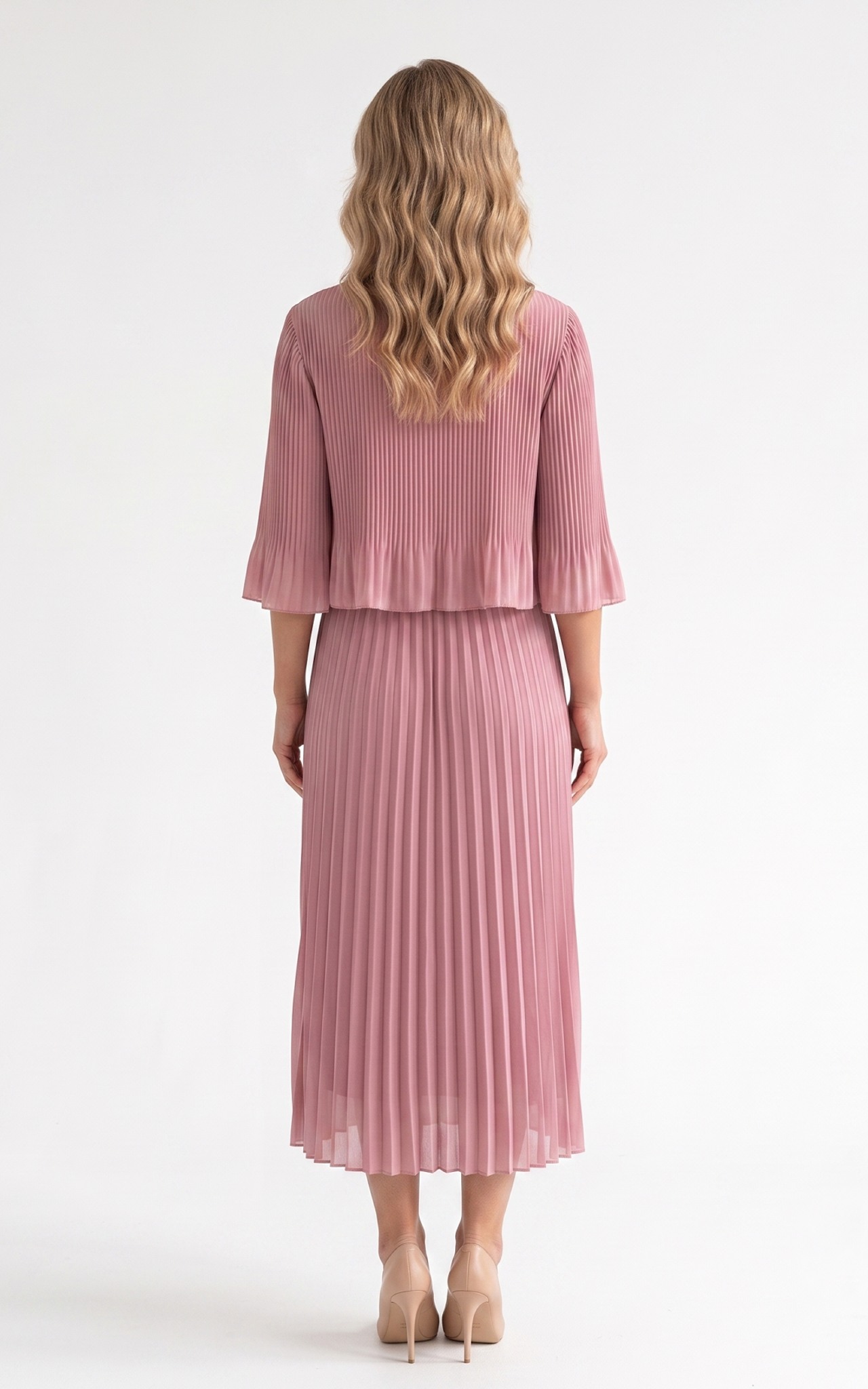 Rochie de vara, din voal vaporos cu elastic in talie Ginny midi pudra-uni [4]