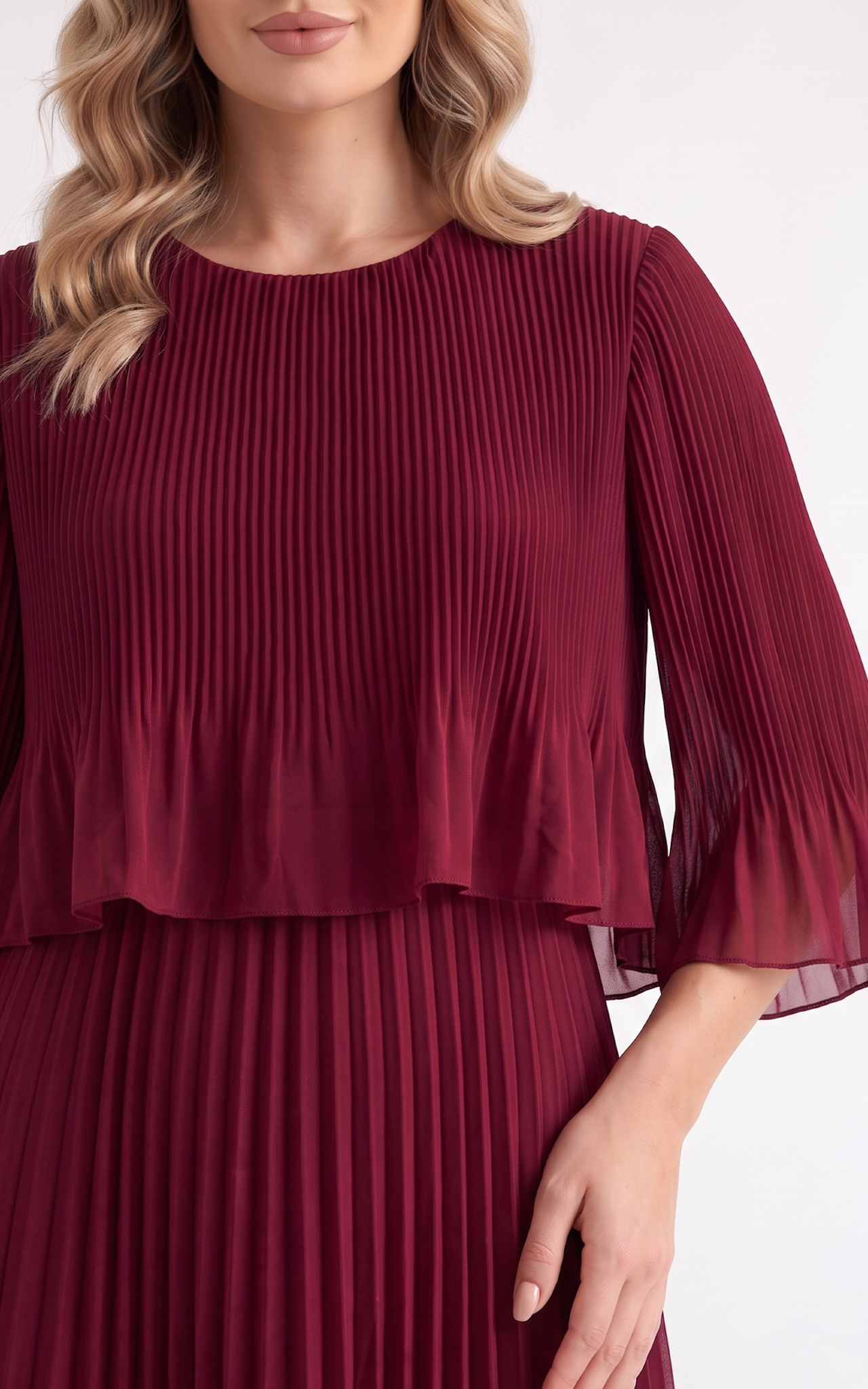 Rochie de vara, din voal vaporos cu elastic in talie Ginny midi bordo-uni [2]
