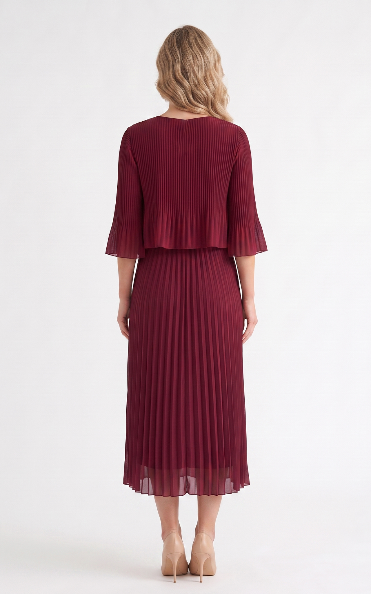 Rochie de vara, din voal vaporos cu elastic in talie Ginny midi bordo-uni [4]