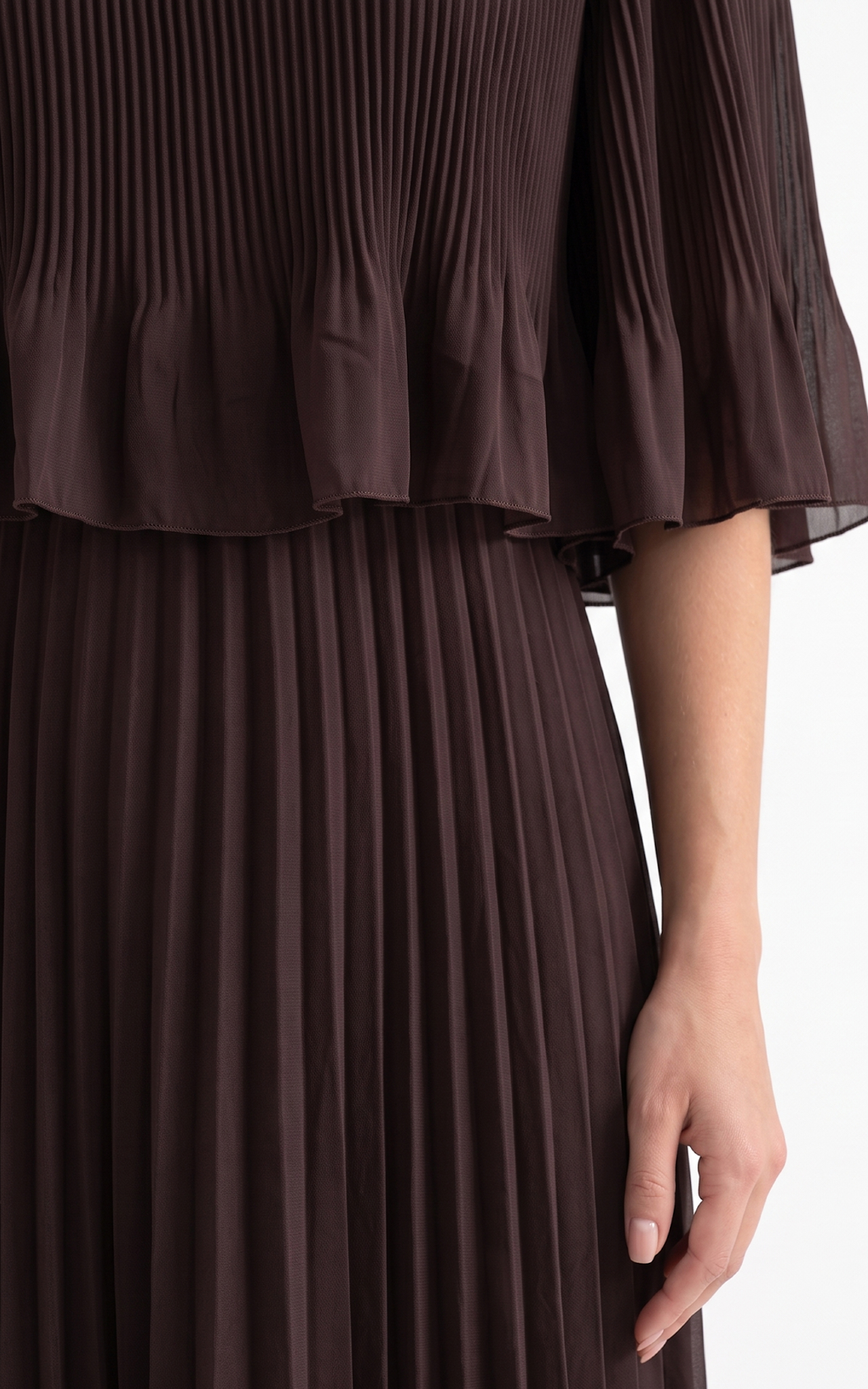 Rochie de vara, din voal vaporos cu elastic in talie Ginny midi maro-uni [2]