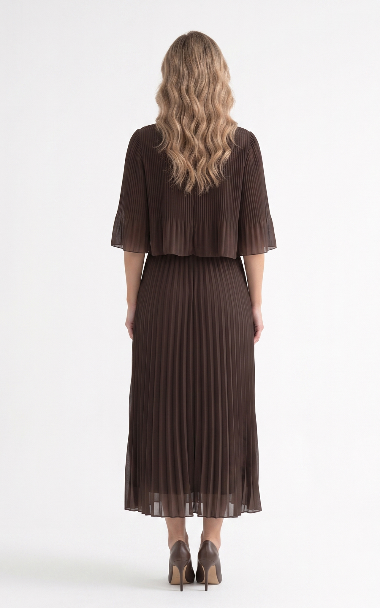 Rochie de vara, din voal vaporos cu elastic in talie Ginny midi maro-uni [5]