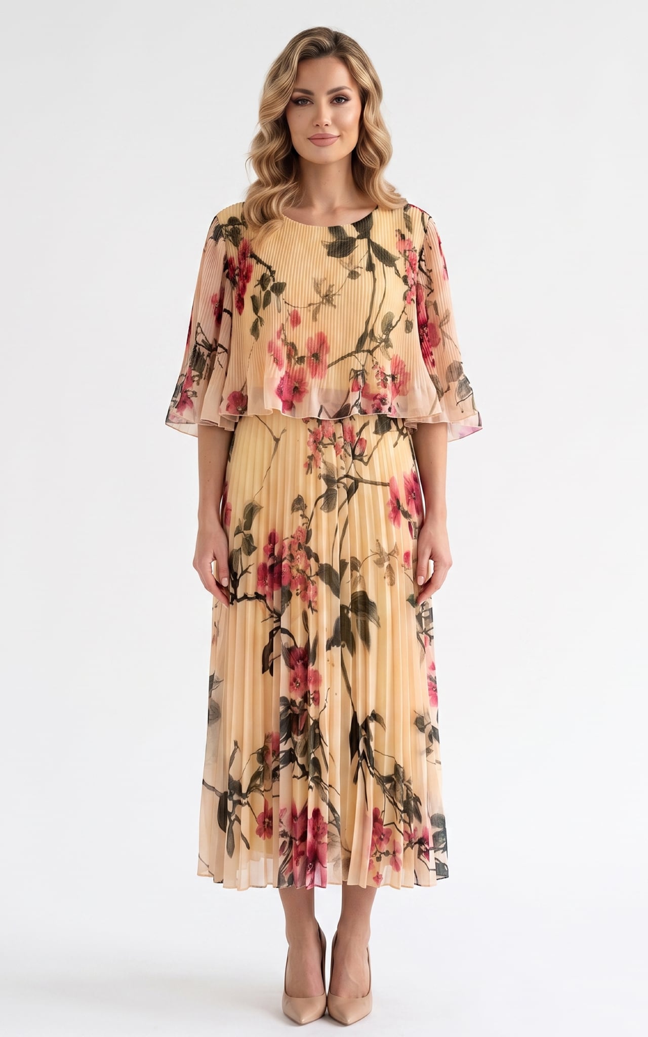 Rochii - Rochie de vara, din voal vaporos cu elastic in talie Ginny midi caisa