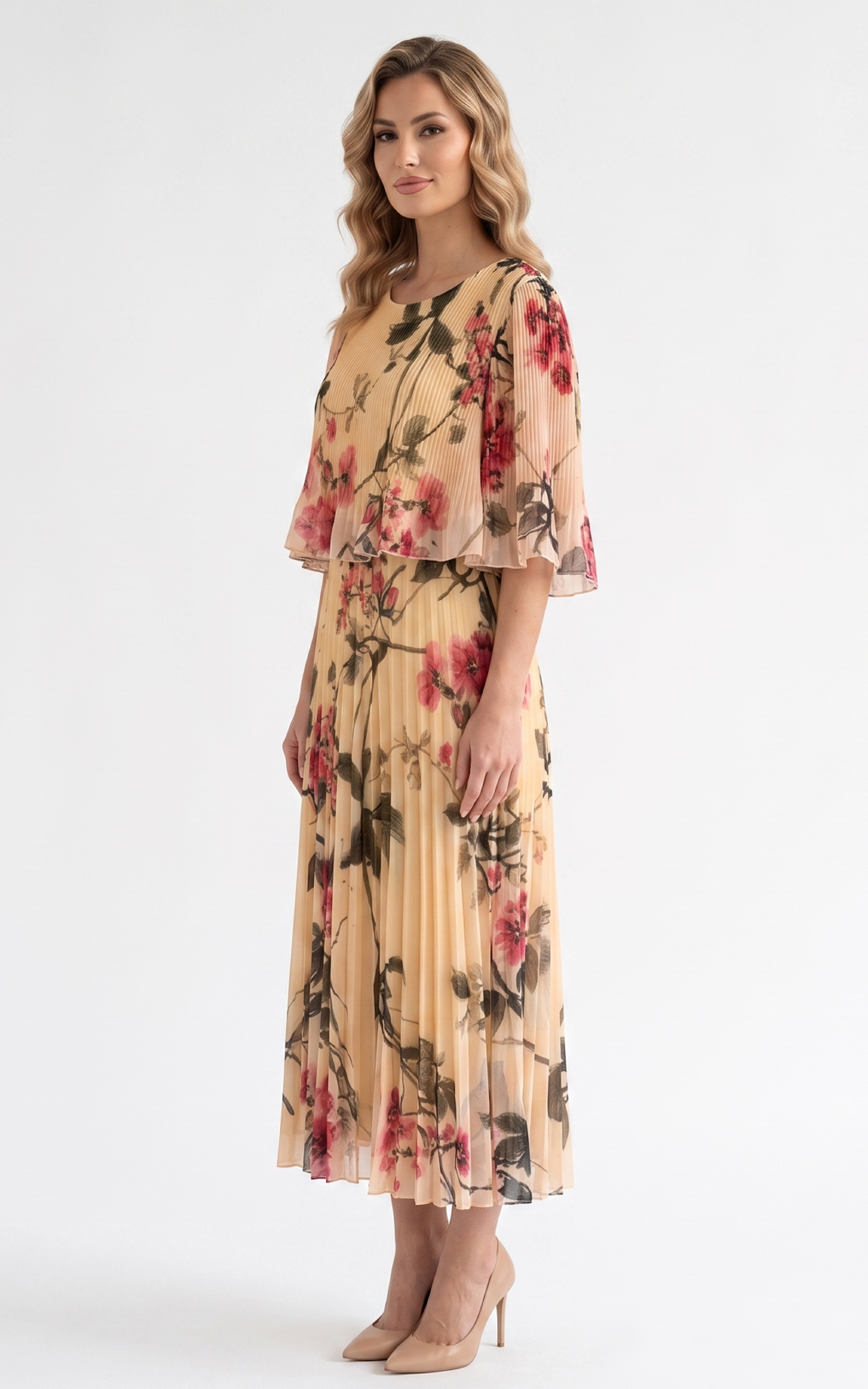 Rochie de vara, din voal vaporos cu elastic in talie Ginny midi caisa [2]