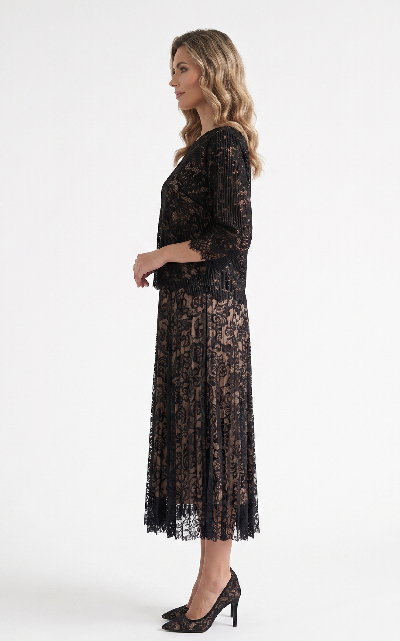 Rochie de vara, din voal vaporos cu elastic in talie Ginny midi dantela-neagra [2]