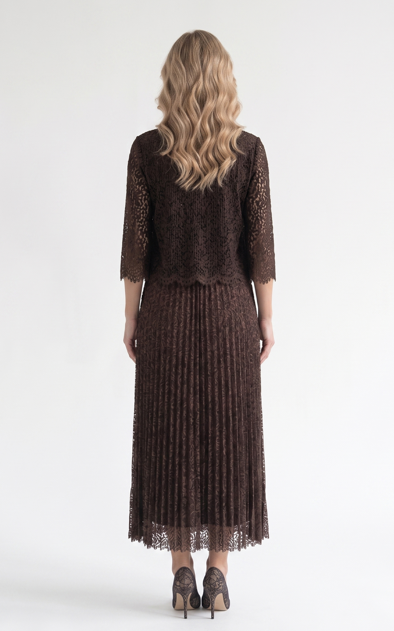 Rochie de vara, din voal vaporos cu elastic in talie Ginny midi dantela-maro [5]