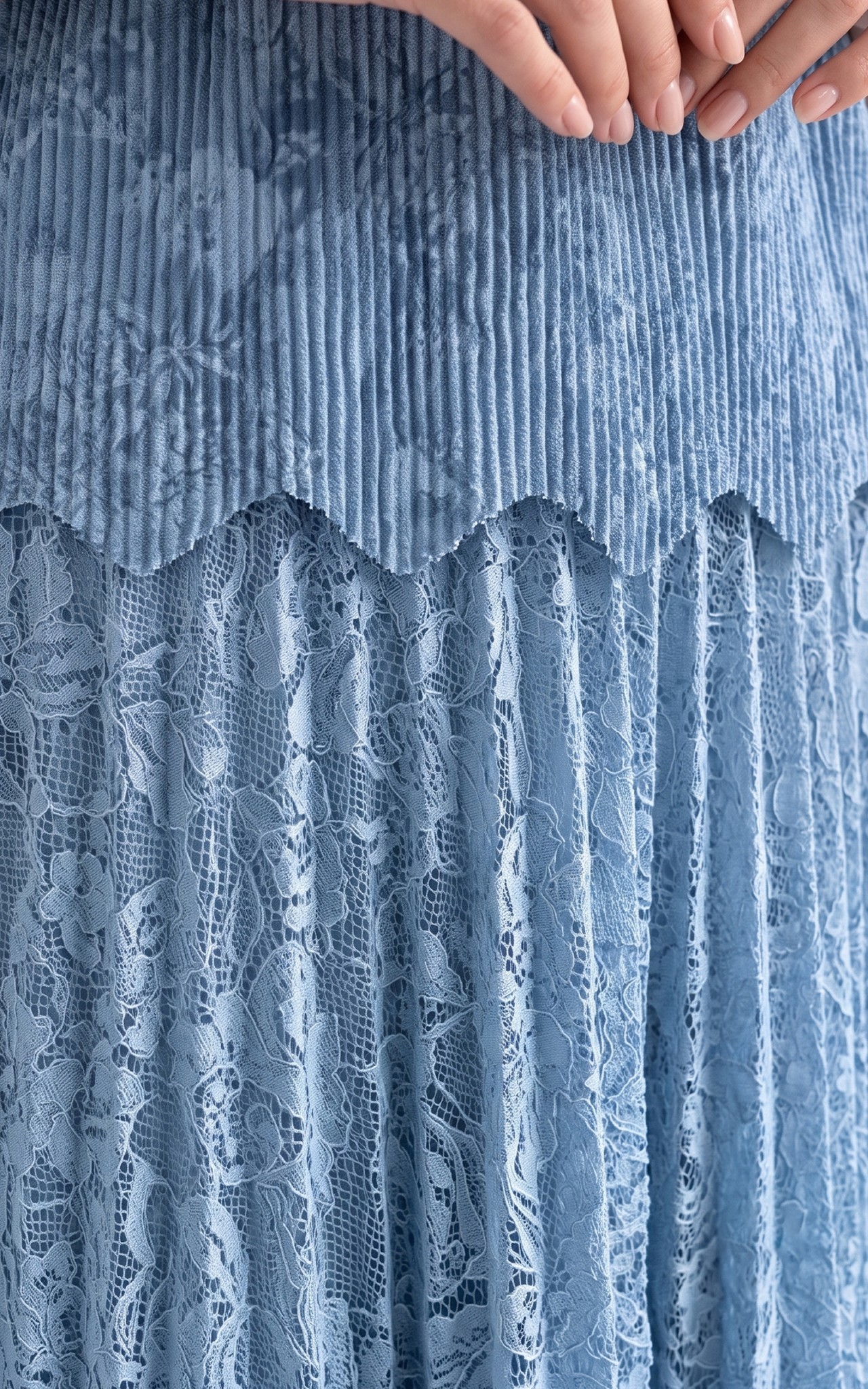 Rochie de vara, din voal vaporos cu elastic in talie Ginny midi dantela-bleu [3]