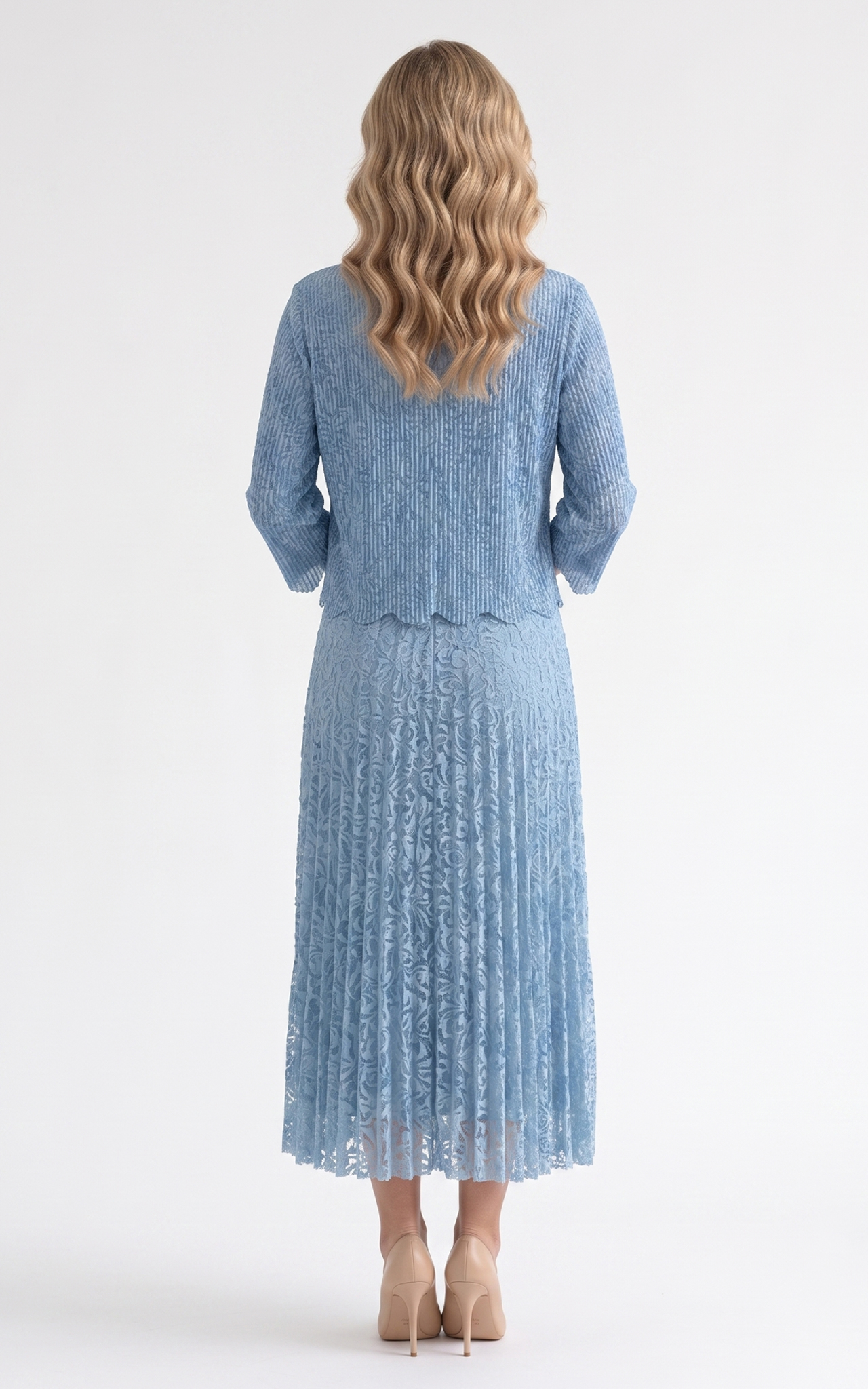 Rochie de vara, din voal vaporos cu elastic in talie Ginny midi dantela-bleu [4]