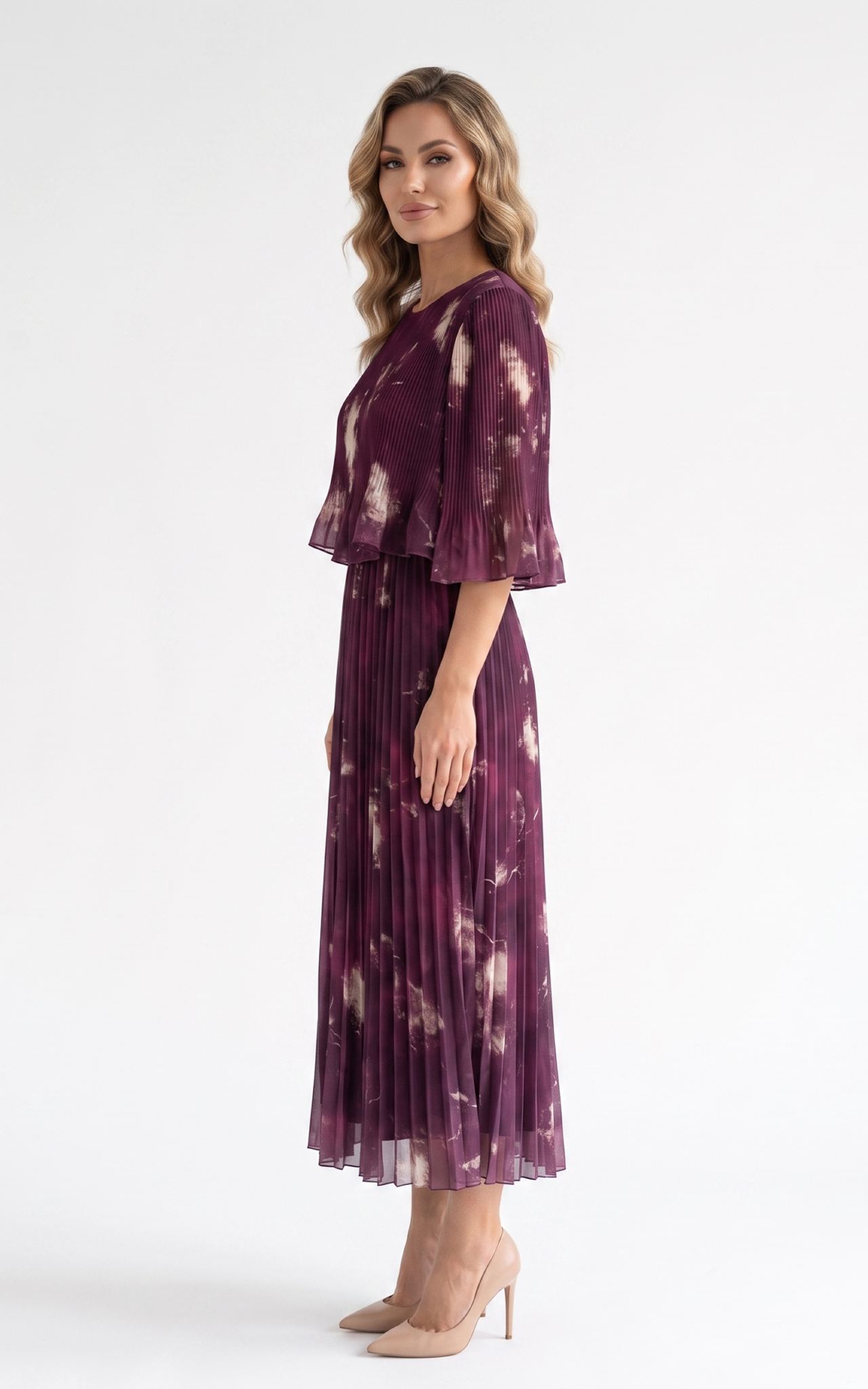 Rochie de vara, din voal vaporos cu elastic in talie Ginny midi bordo2 [2]