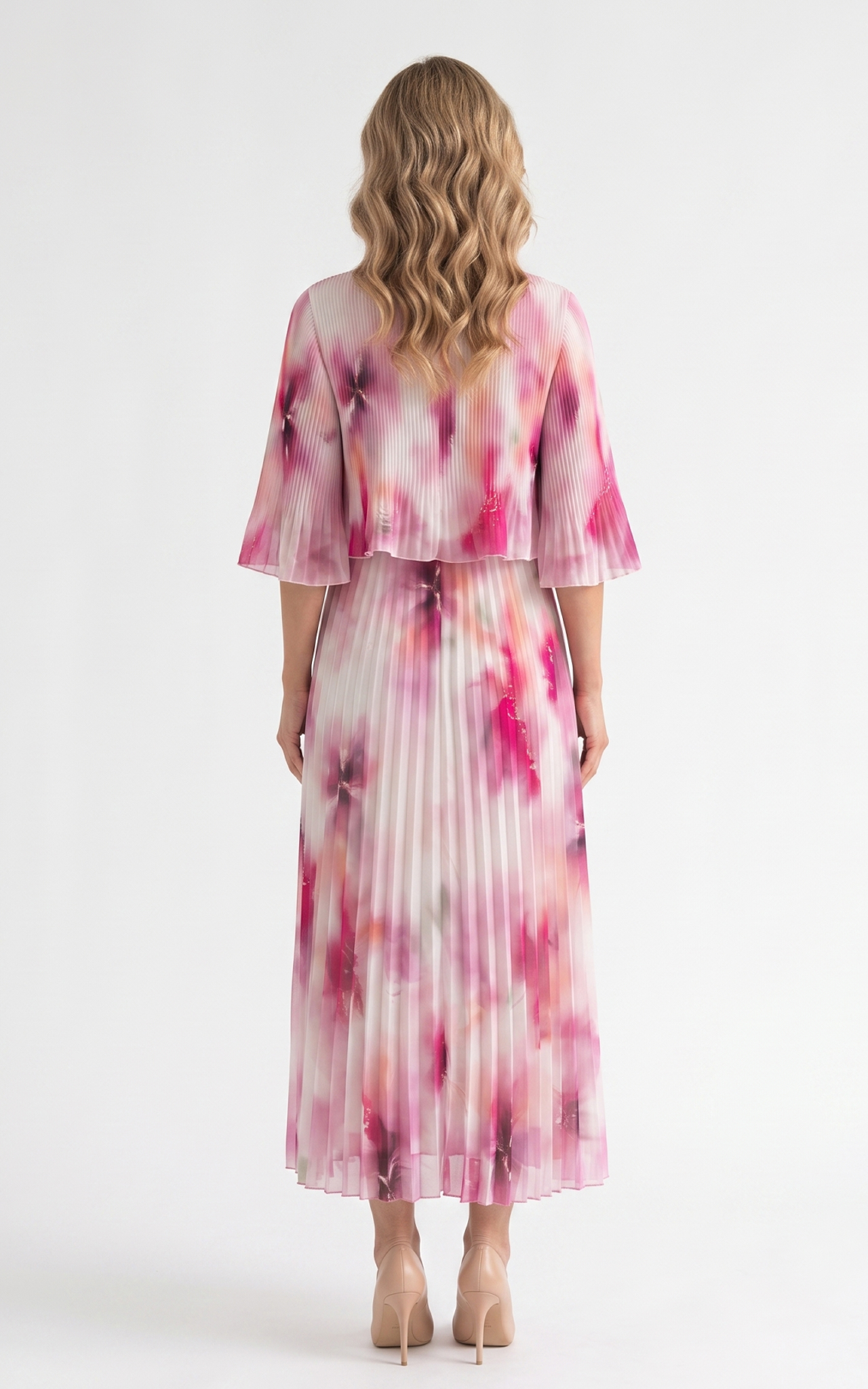 Rochie de vara, din voal vaporos cu elastic in talie Ginny midi roz pastel2 [4]