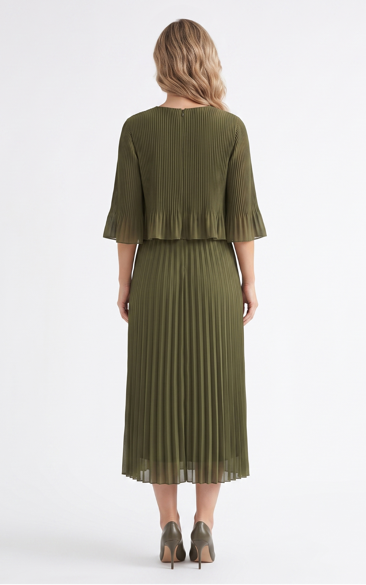 Rochie de vara, din voal vaporos cu elastic in talie Ginny midi kaki-uni [3]