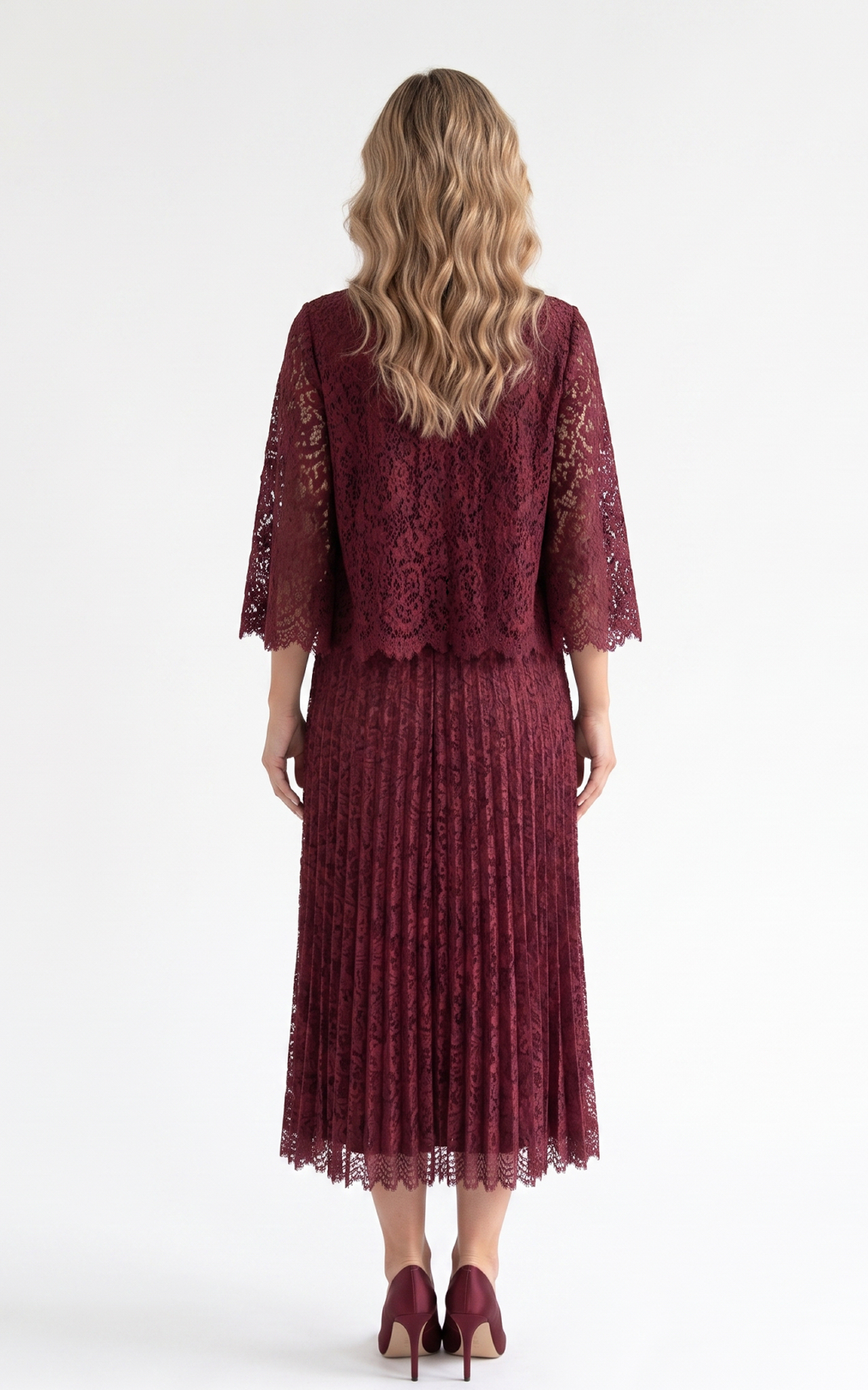 Rochie de vara, din voal vaporos cu elastic in talie Ginny midi dantela-bordo [4]