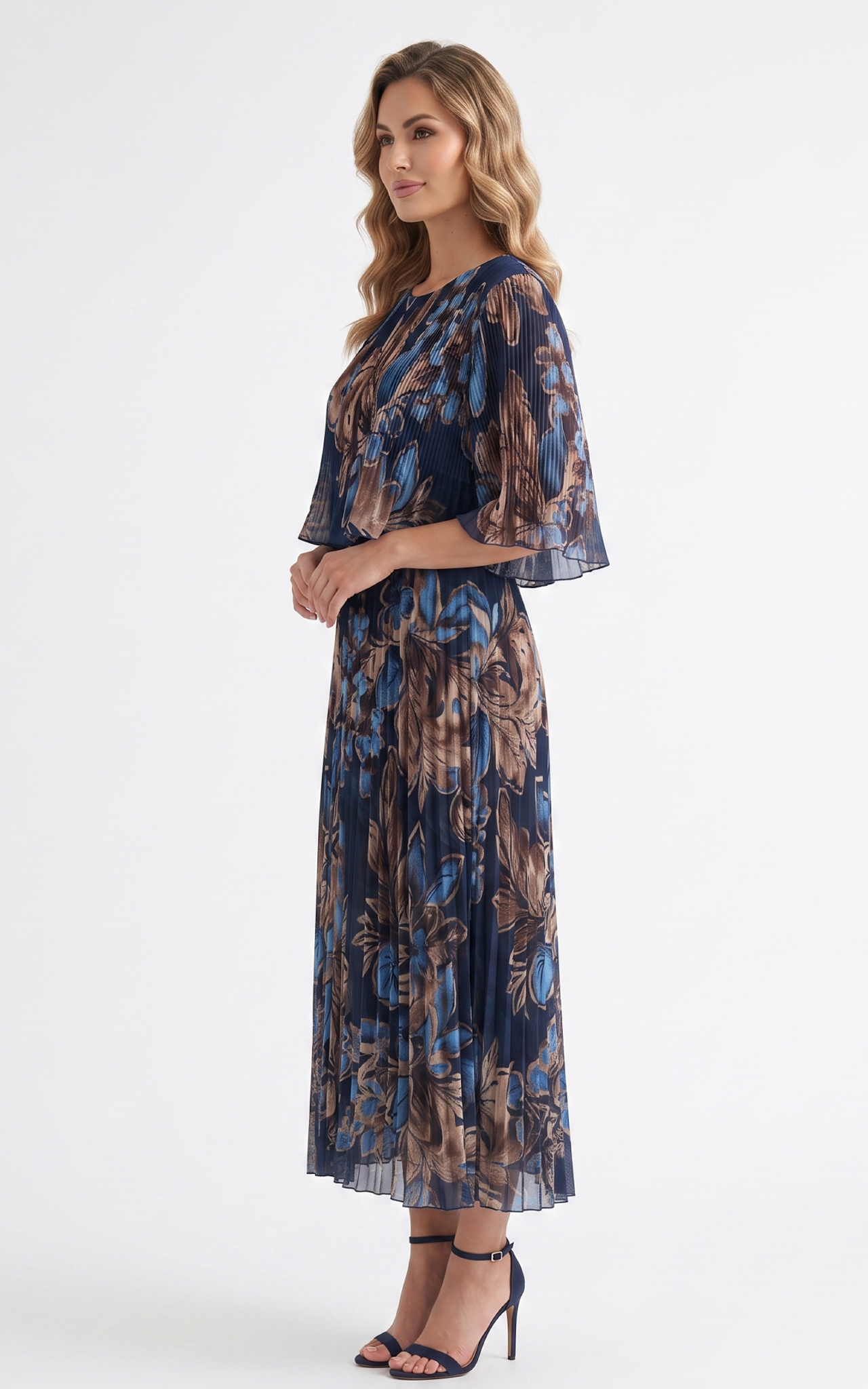 Rochie de vara, din voal vaporos cu elastic in talie Ginny midi albastru-regal [2]