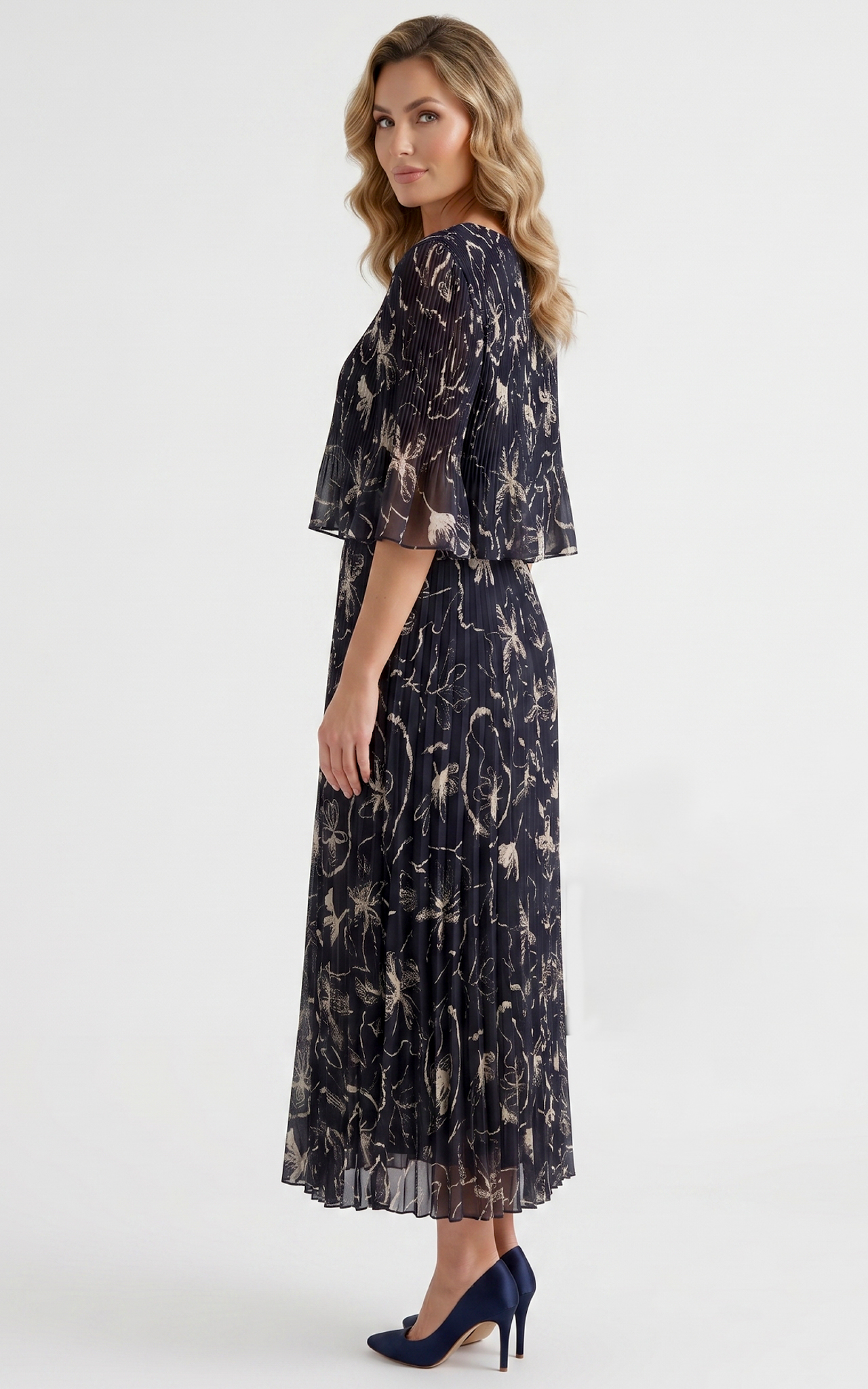 Rochie de vara, din voal vaporos cu elastic in talie Ginny midi negru-desen [2]