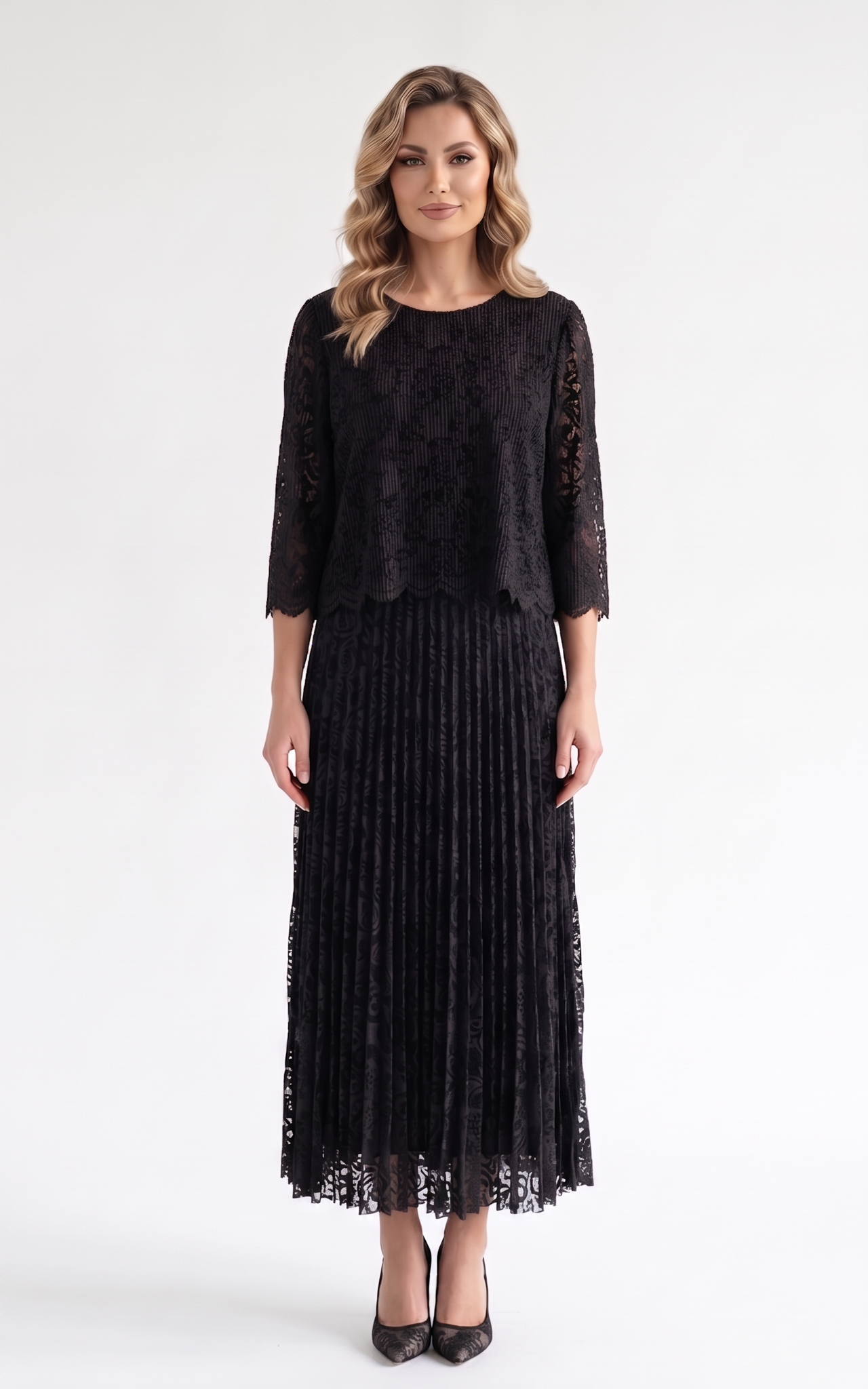 Rochie de toamnă Ginny midi dantela-neagra-uni [2]
