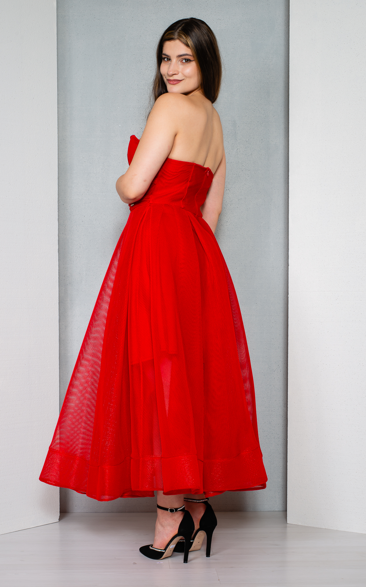 Rochie Amalia midi rosie [4]