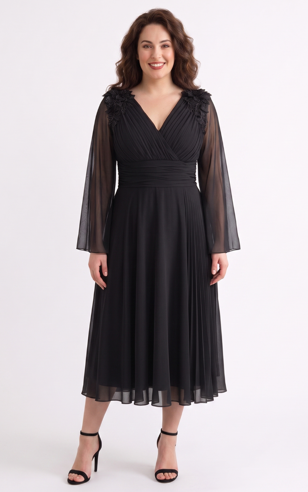 Nou - Rochie de vara, din voal vaporos cu elastic in talie Anouk midi neagra