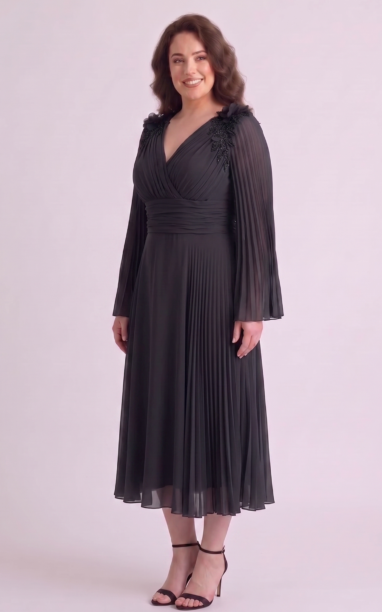 Rochie din voal vaporos Anouk midi neagra [2]