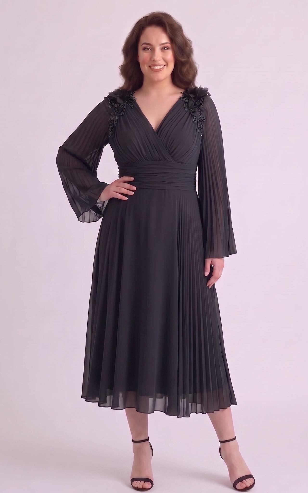 Rochie din voal vaporos Anouk midi neagra [3]
