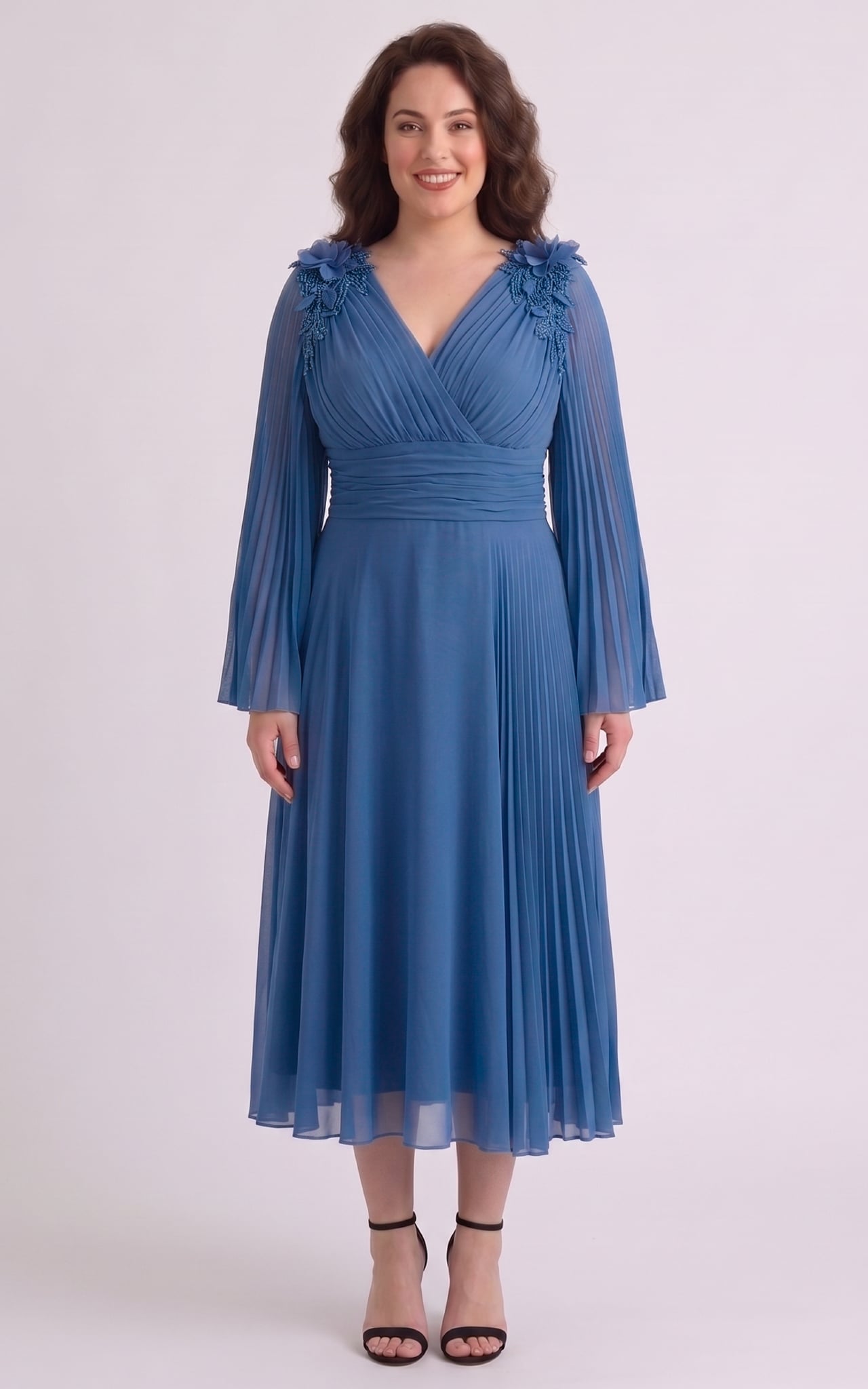 Rochii de soacra - Rochie din voal vaporos Anouk midi albastra