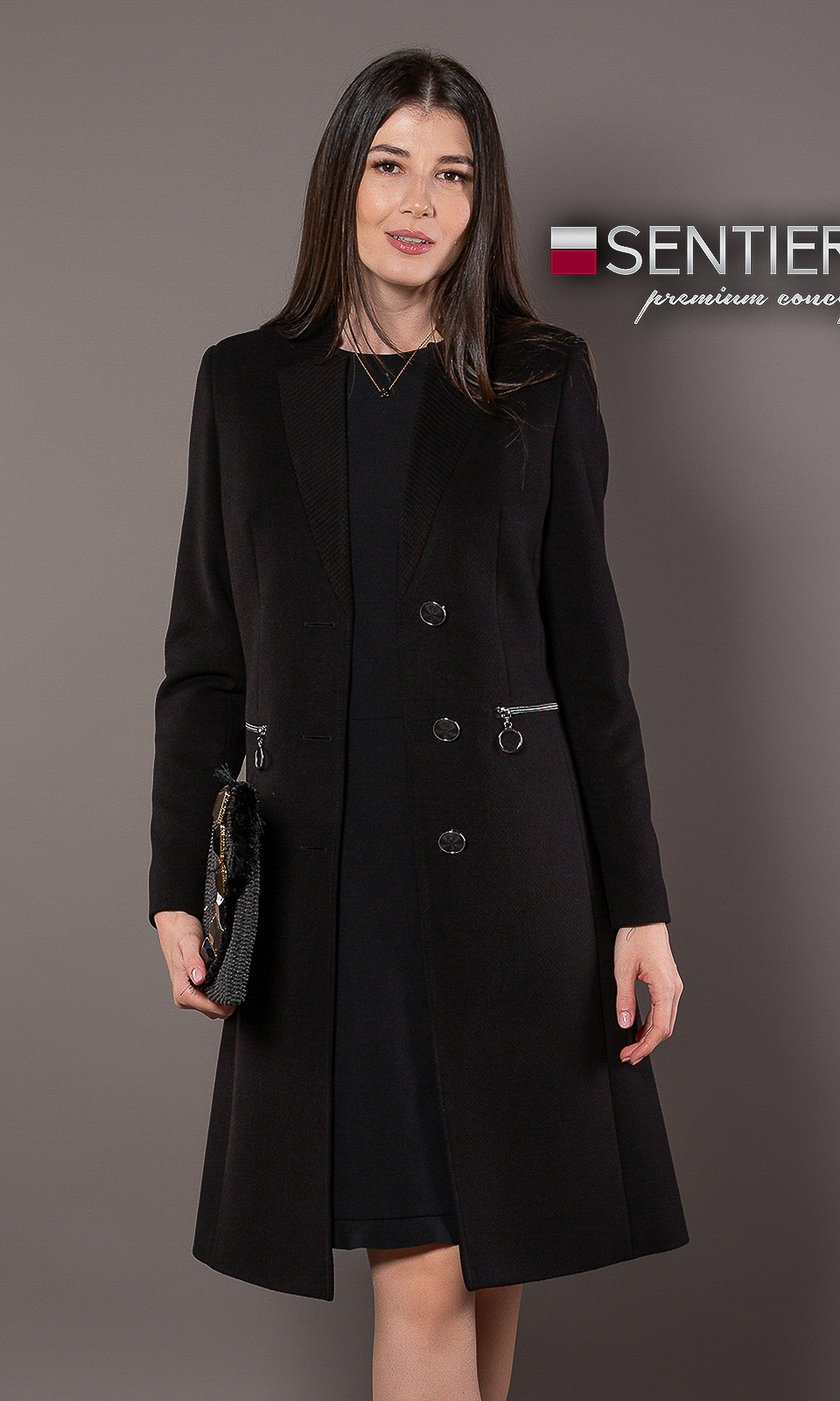 Paltoane de dama - Palton de lână Sentierri 844 negru