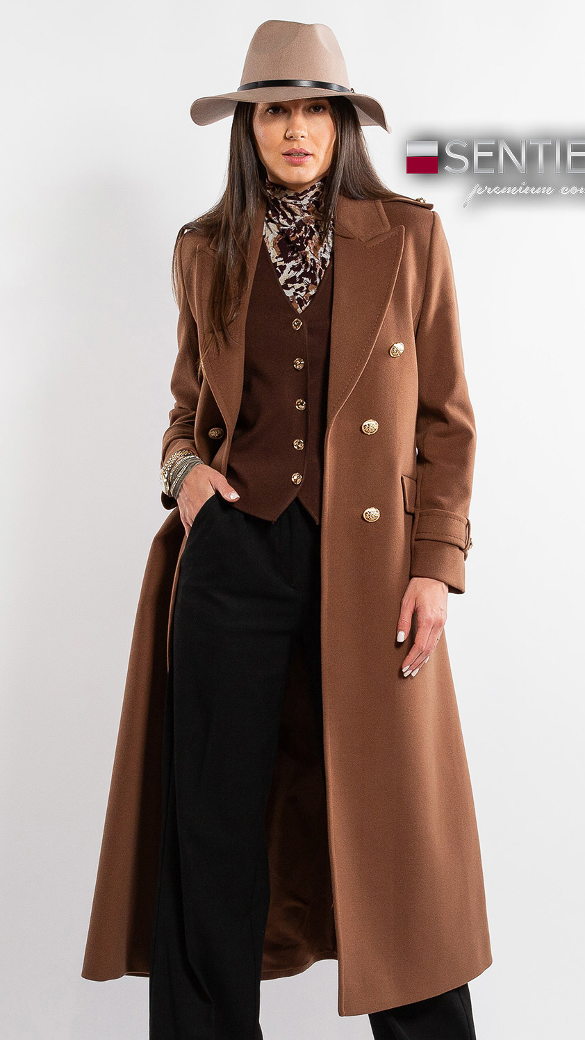 Paltoane de dama - Palton de lână Sentierri 855 maro