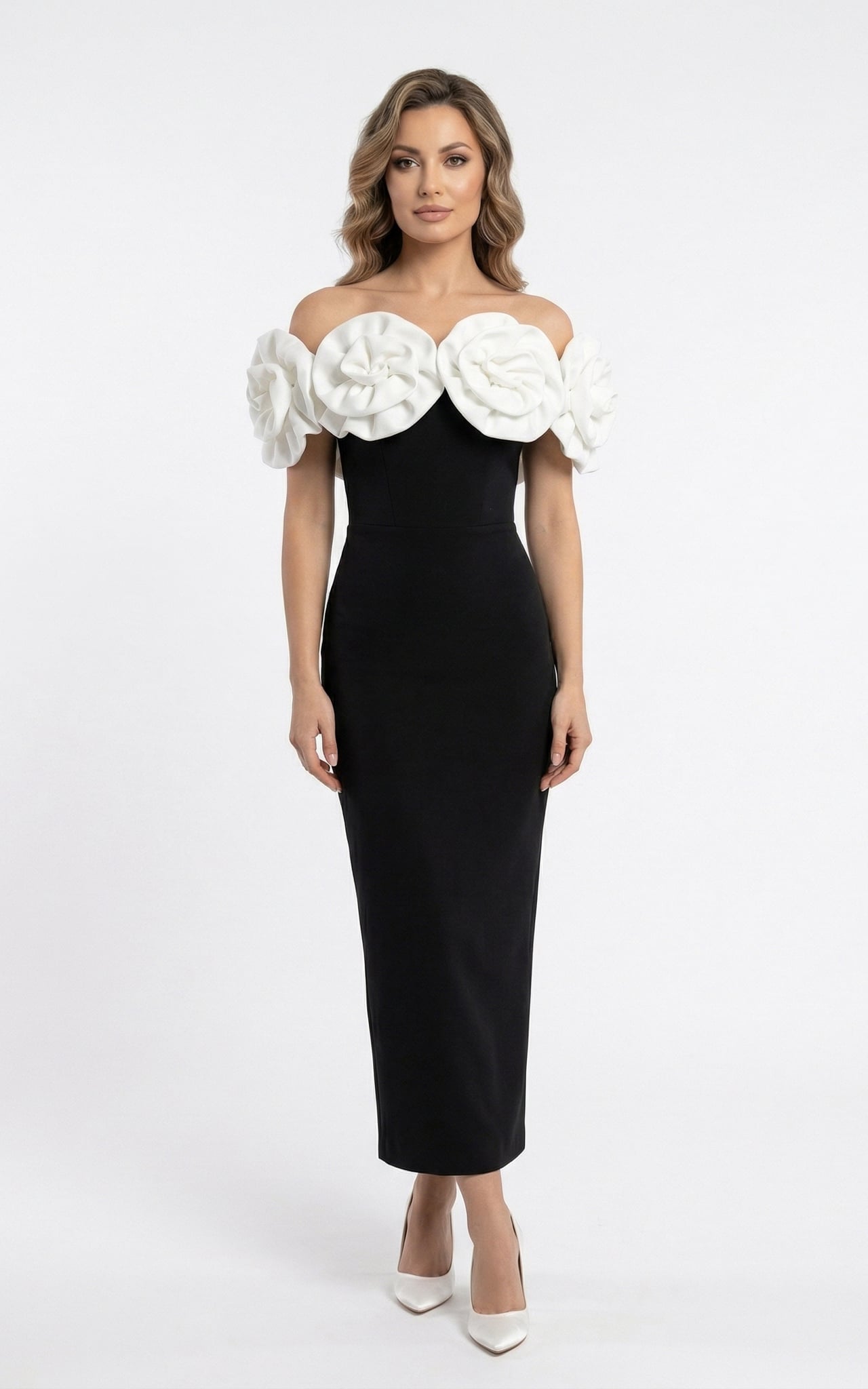 Rochii fabricate in Romania - Rochie Gisele midi alba