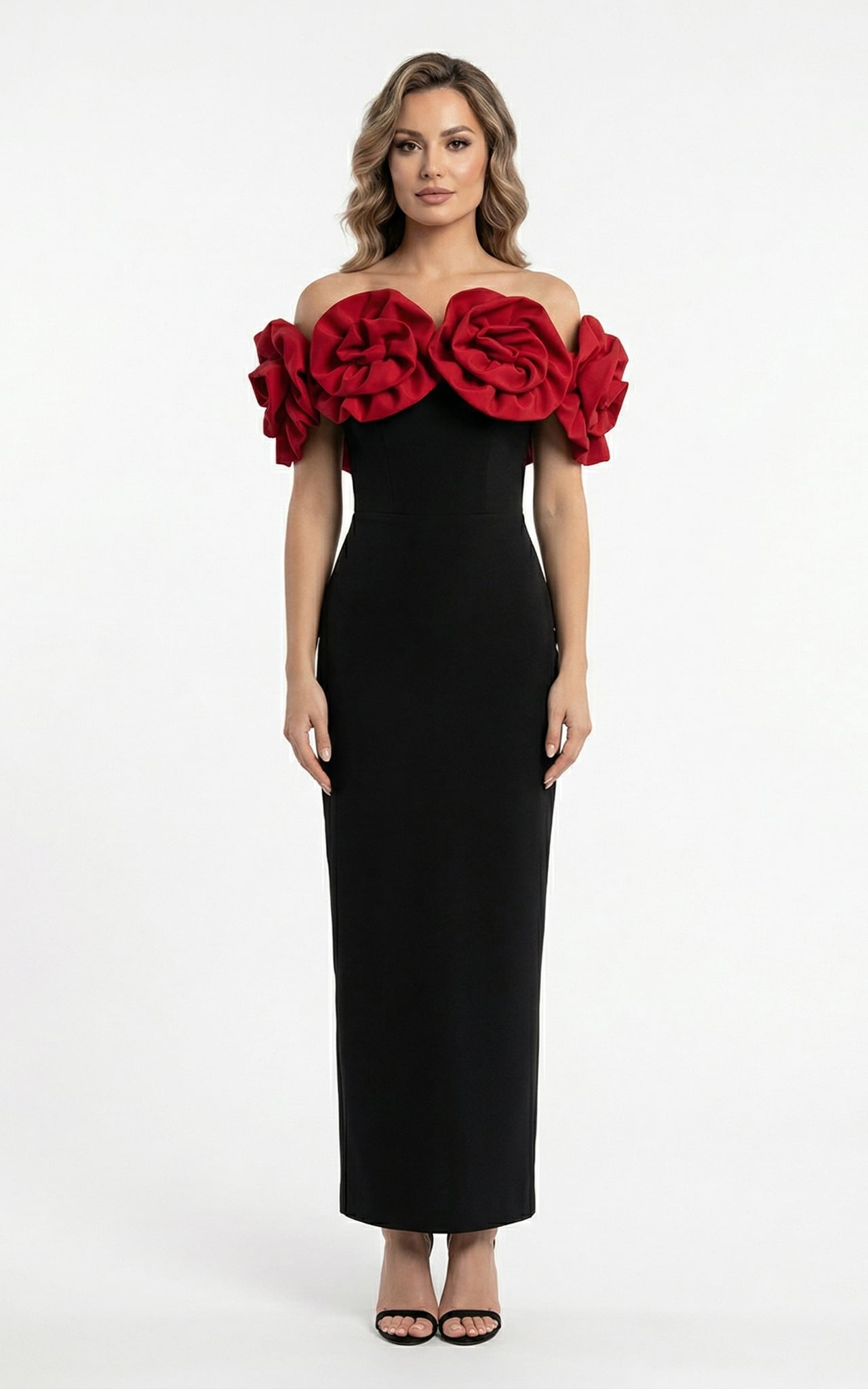 Rochii fabricate in Romania - Rochie Gisele midi rosie