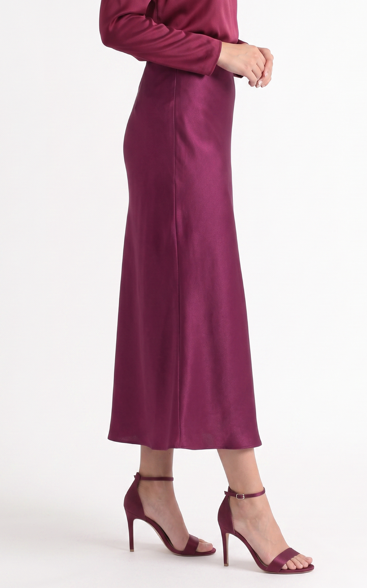 Fusta din satin subtire Gracen bordo [2]