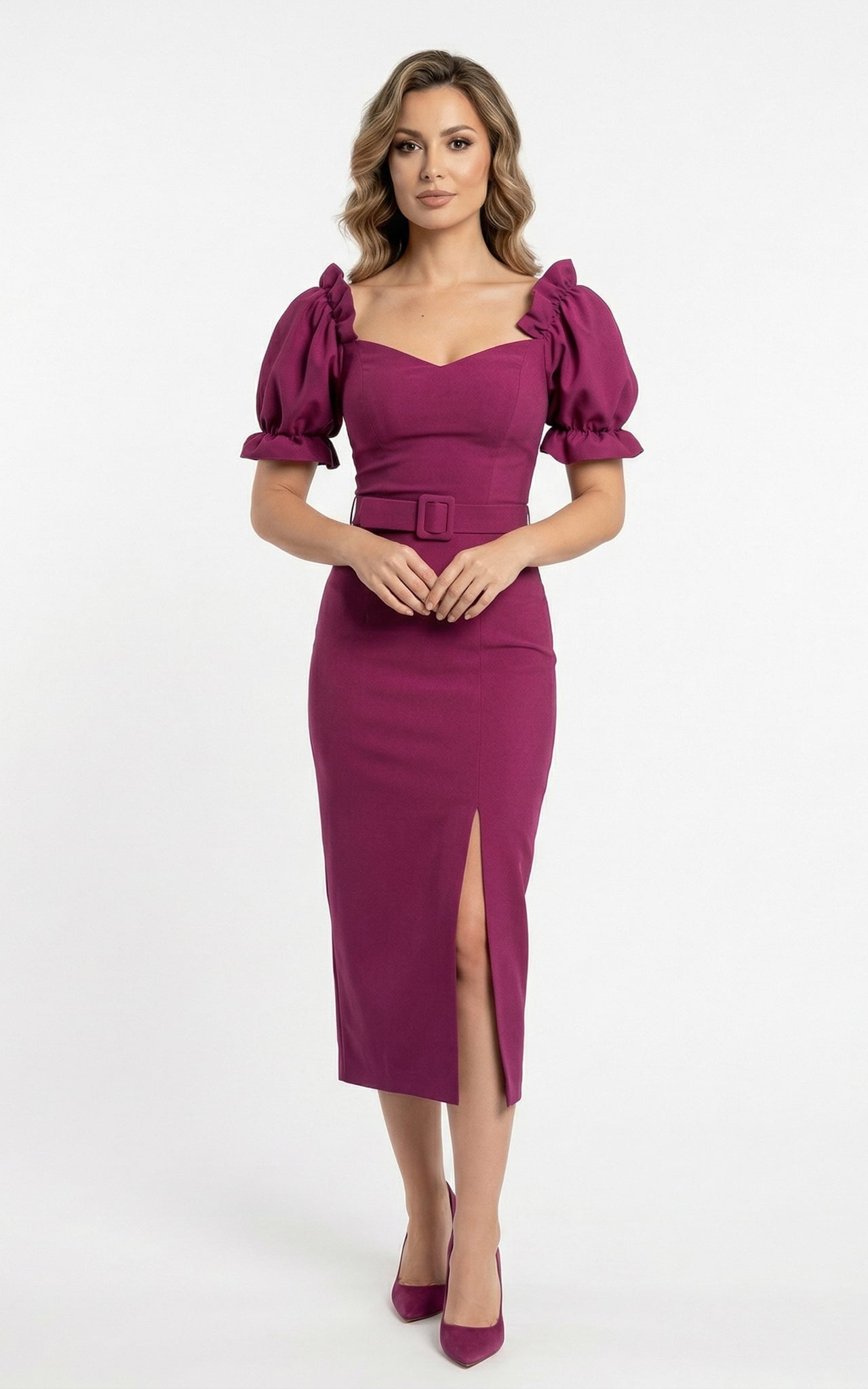 Rochii fabricate in Romania - Rochie Griselda midi pruna