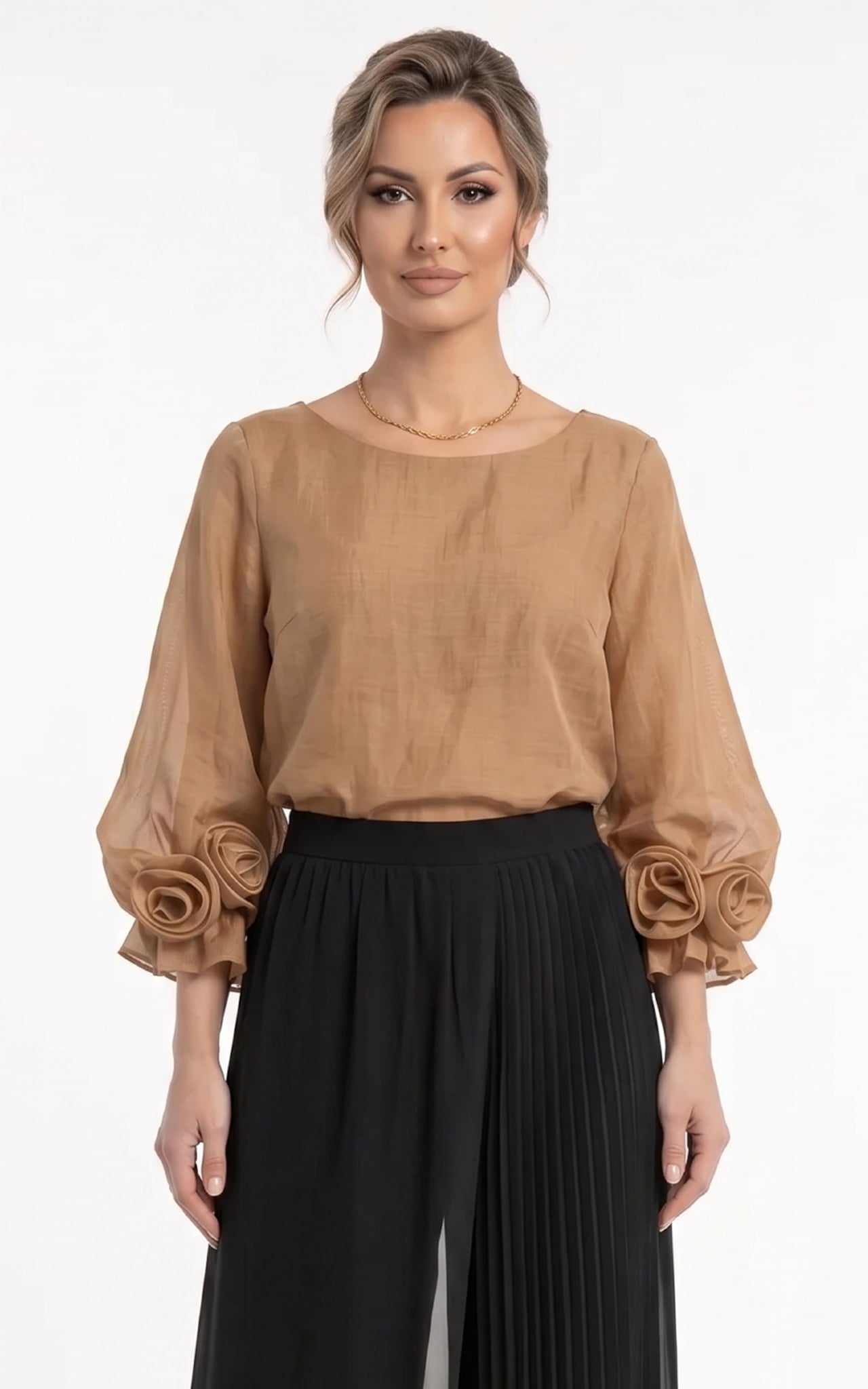 Nou - Bluza din batist cu trandafiri Genevie aurie