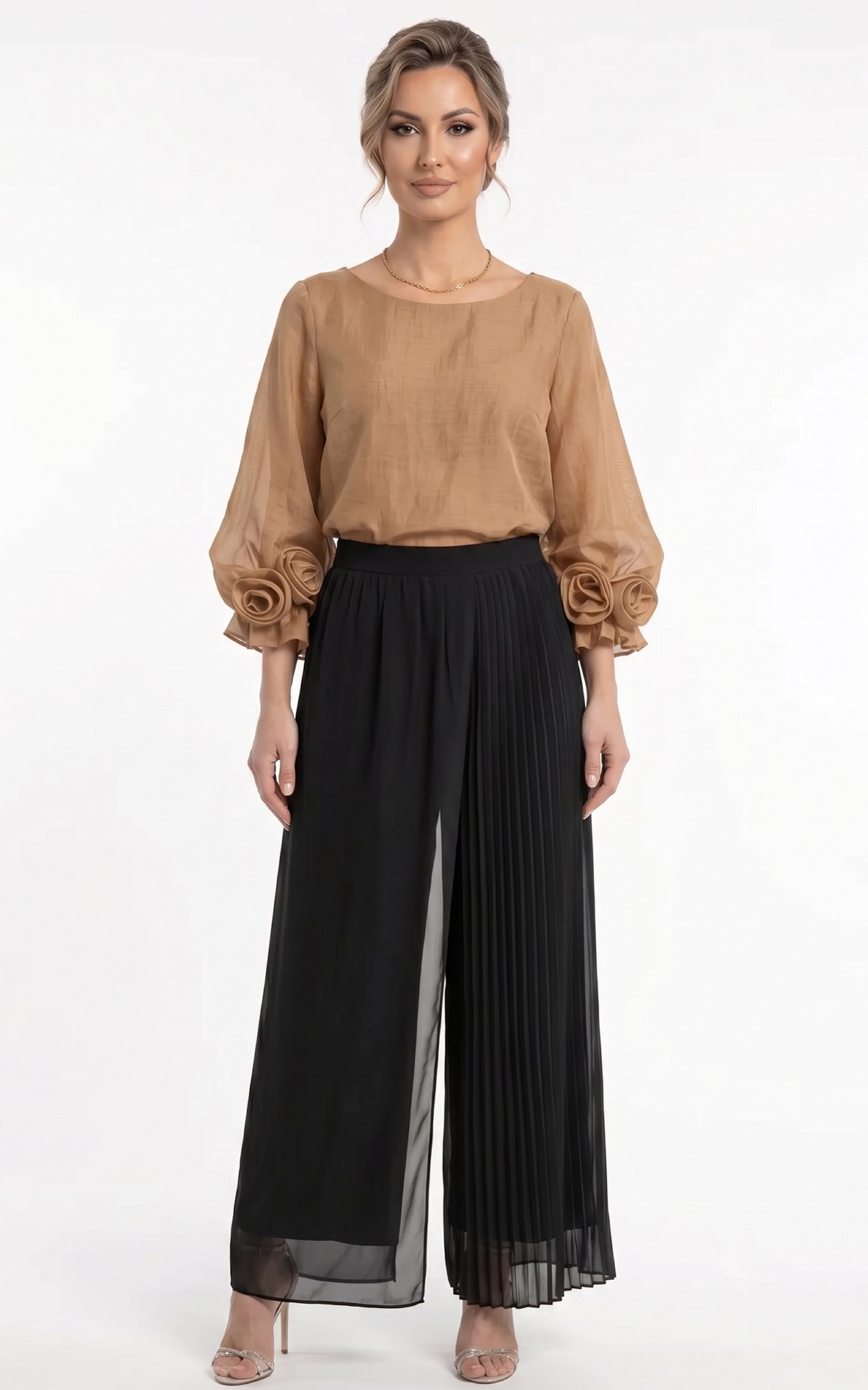 Bluza din batist cu trandafiri Genevie aurie [2]