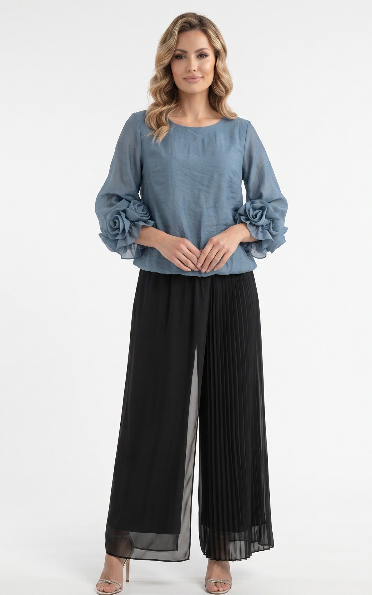 Bluza de vara, din voal vaporos cu elastic in talie Genevie petrol [2]