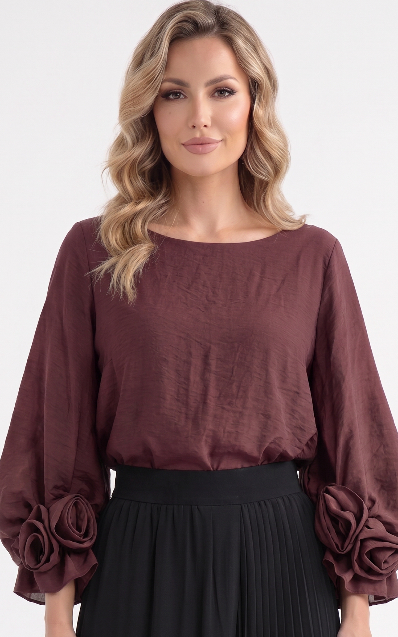 Bluza de vara, din voal vaporos cu elastic in talie Genevie bordo [3]