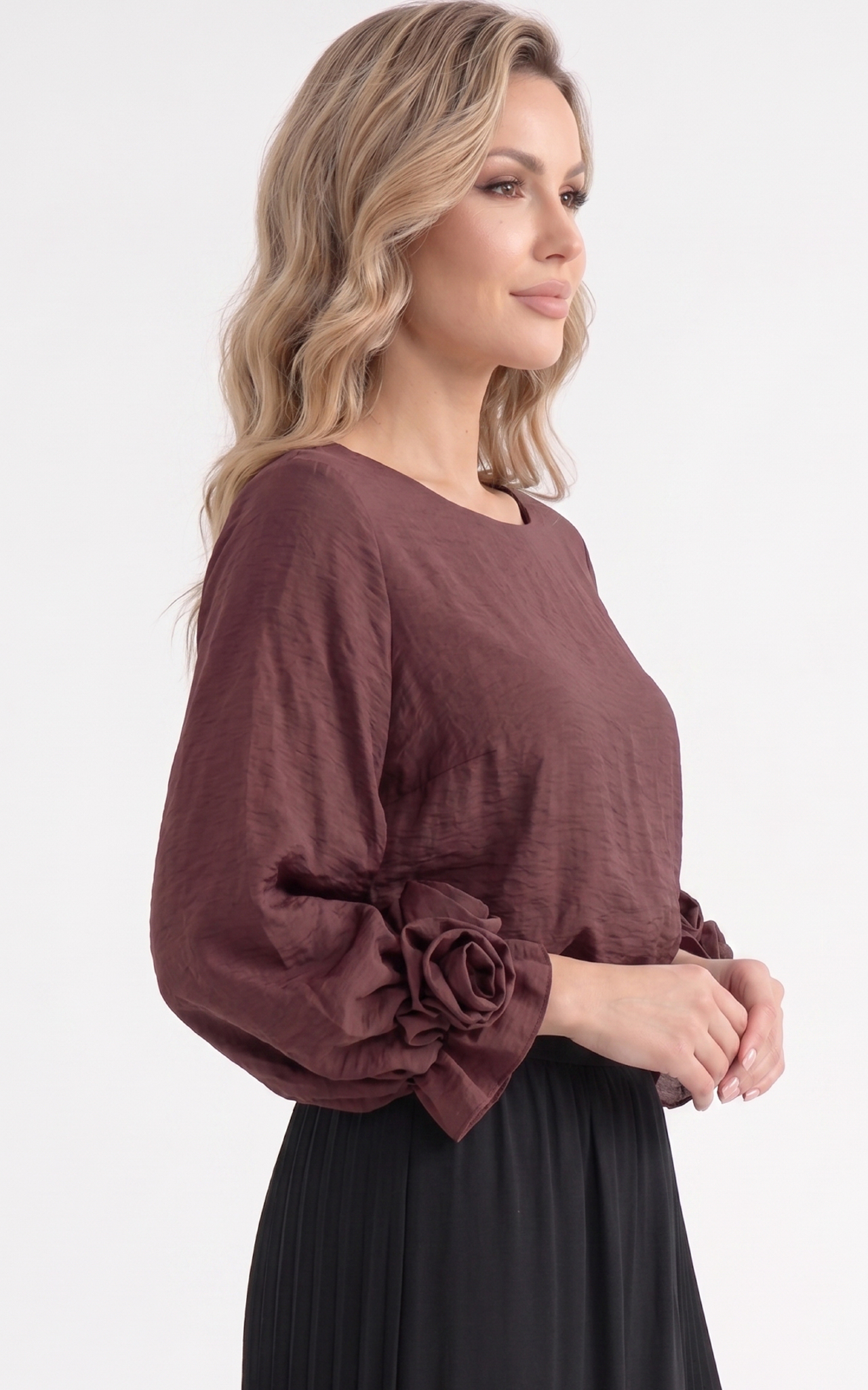Bluza de vara, din voal vaporos cu elastic in talie Genevie bordo [4]