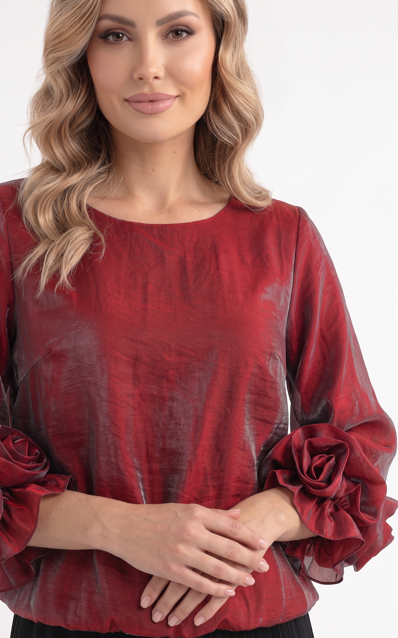 Bluza de vara, din voal vaporos cu elastic in talie Genevie rosu-sidef [3]