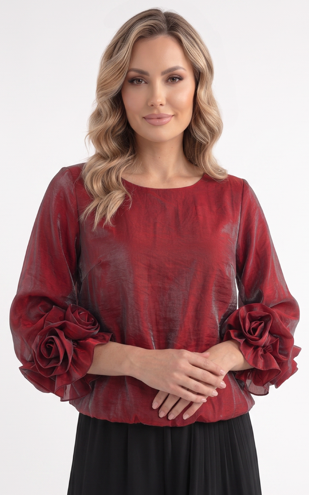 Bluza de vara, din voal vaporos cu elastic in talie Genevie rosu-sidef [4]