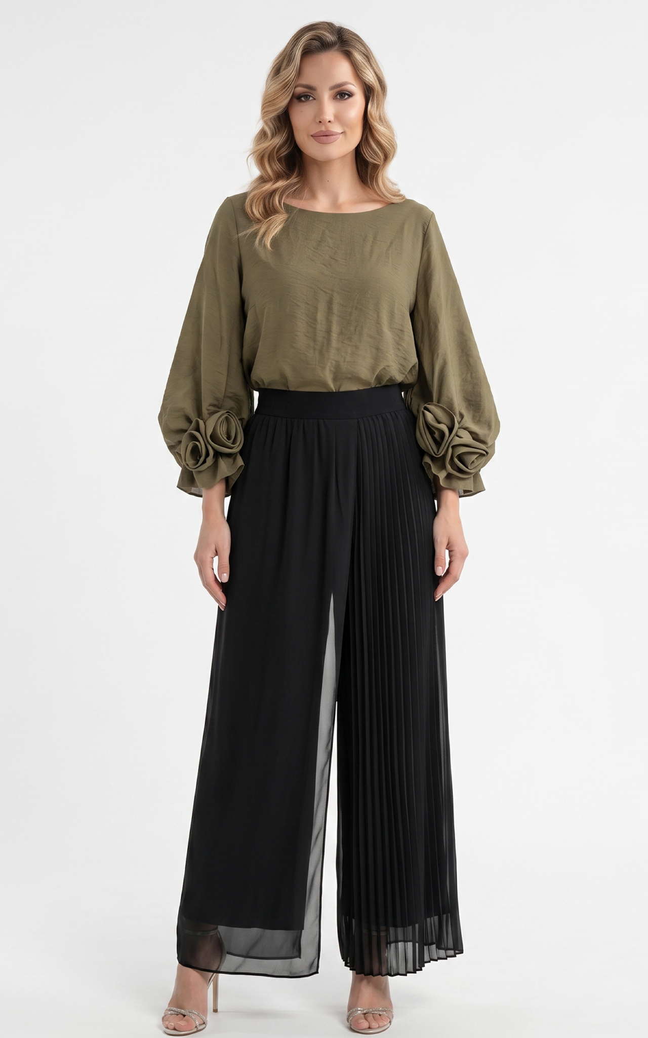 Bluza din batist cu trandafiri Genevie kaki [2]