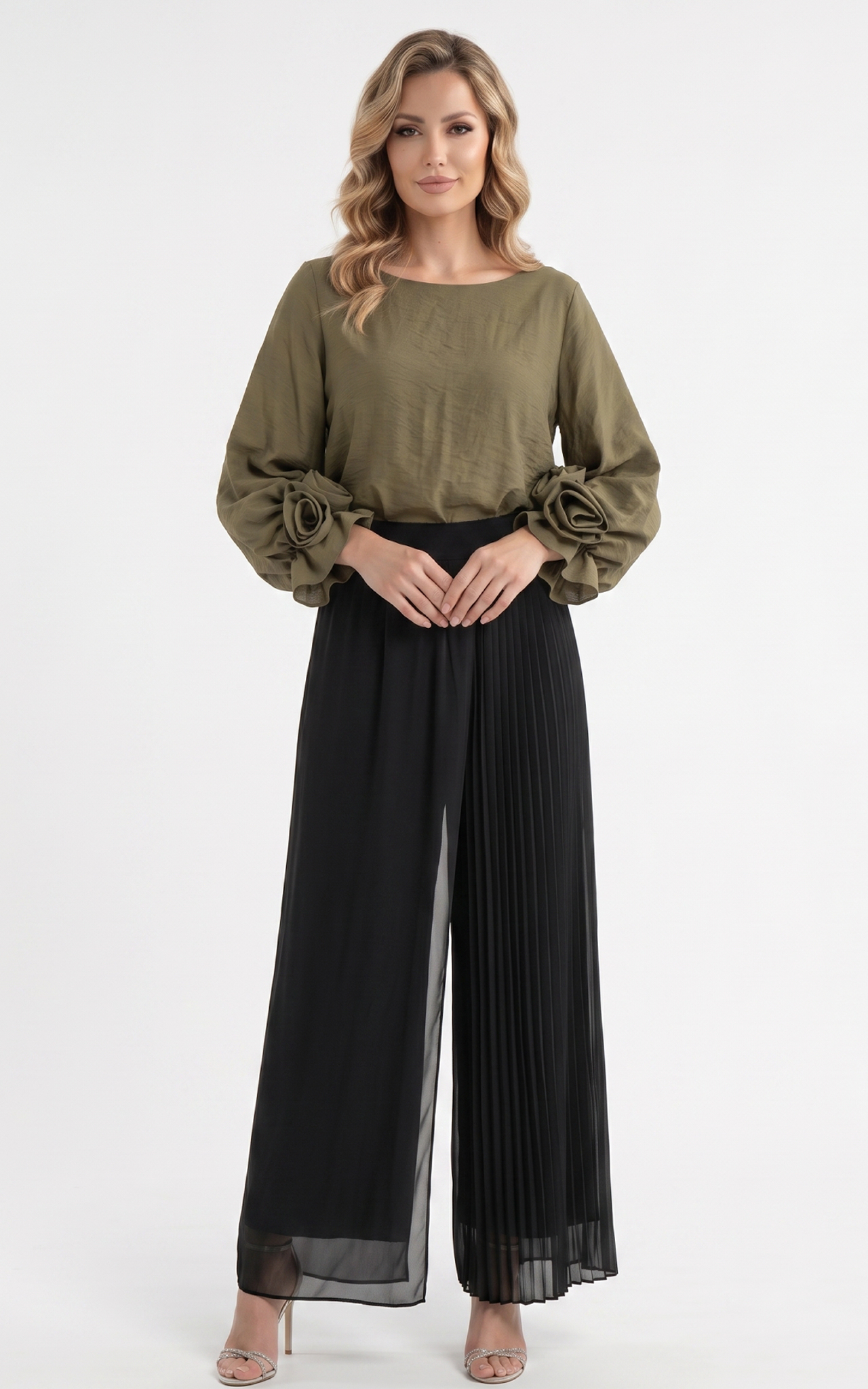 Bluza din batist cu trandafiri Genevie kaki [3]